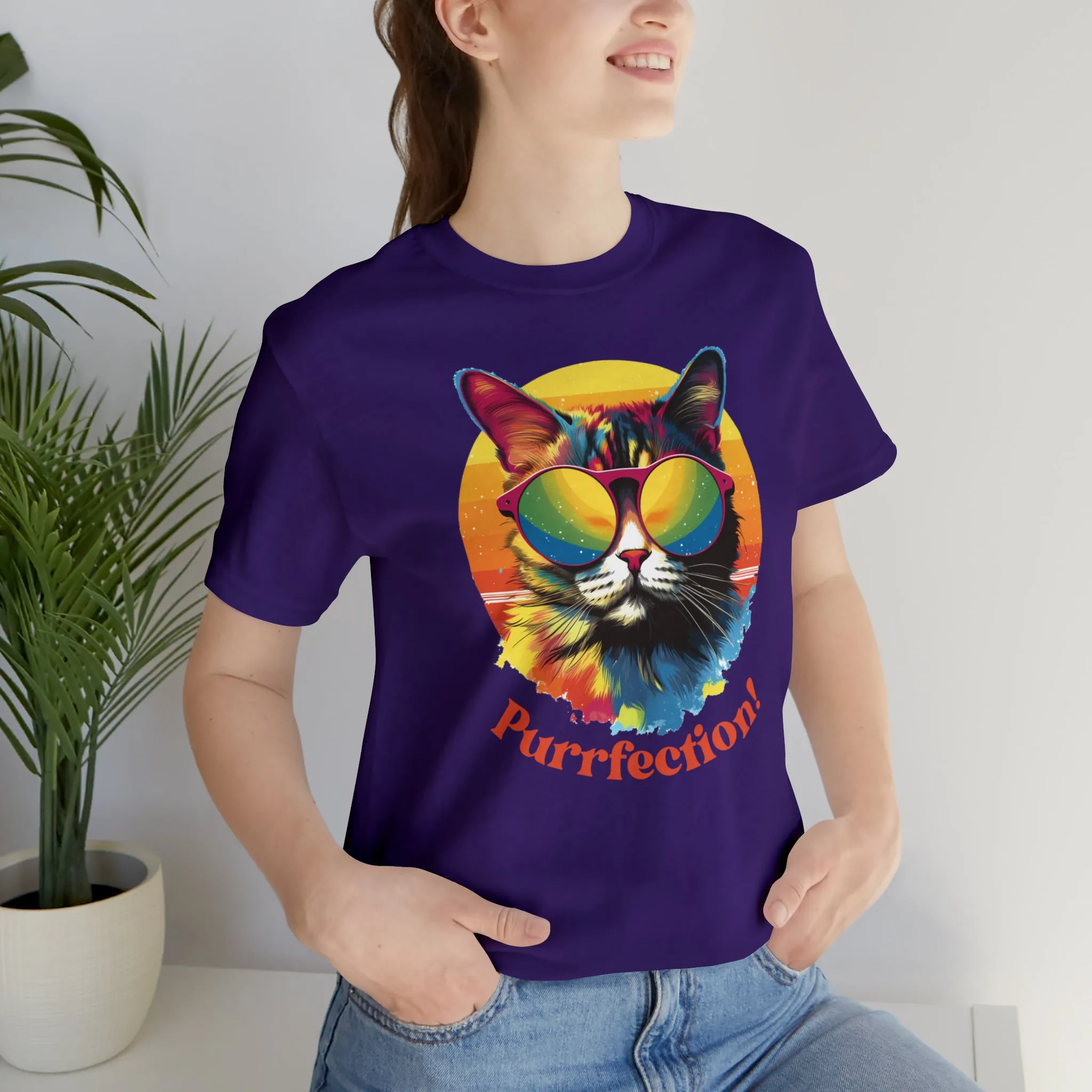Purrfect Artistic Cat T-Shirt | Colorful Cat Tee |  Bella Canvas 3001 Unisex | Short Sleeve Tshirt