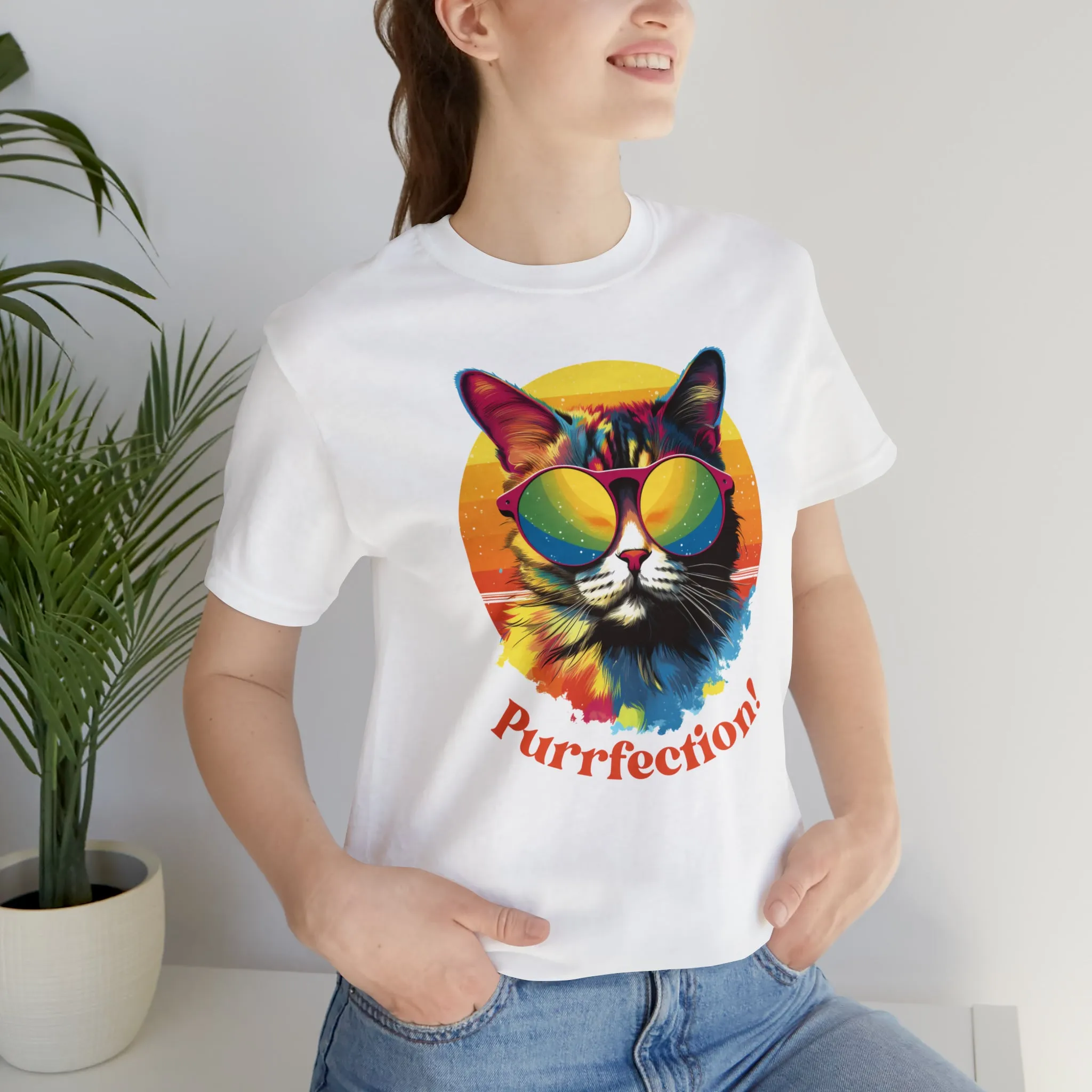 Purrfect Artistic Cat T-Shirt | Colorful Cat Tee |  Bella Canvas 3001 Unisex | Short Sleeve Tshirt