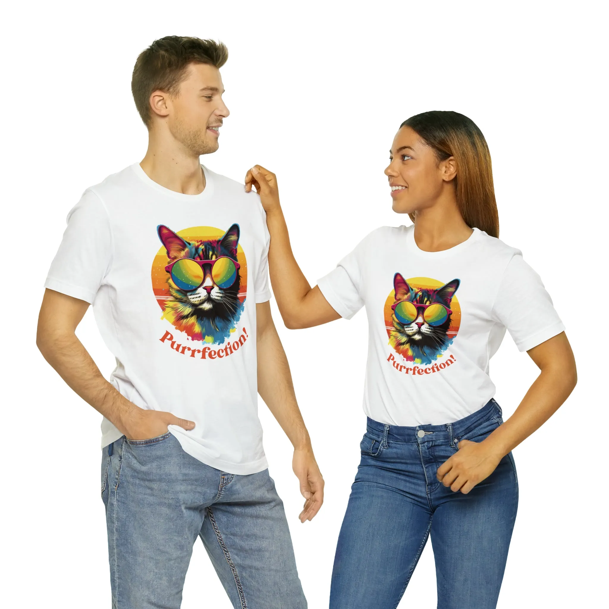 Purrfect Artistic Cat T-Shirt | Colorful Cat Tee |  Bella Canvas 3001 Unisex | Short Sleeve Tshirt