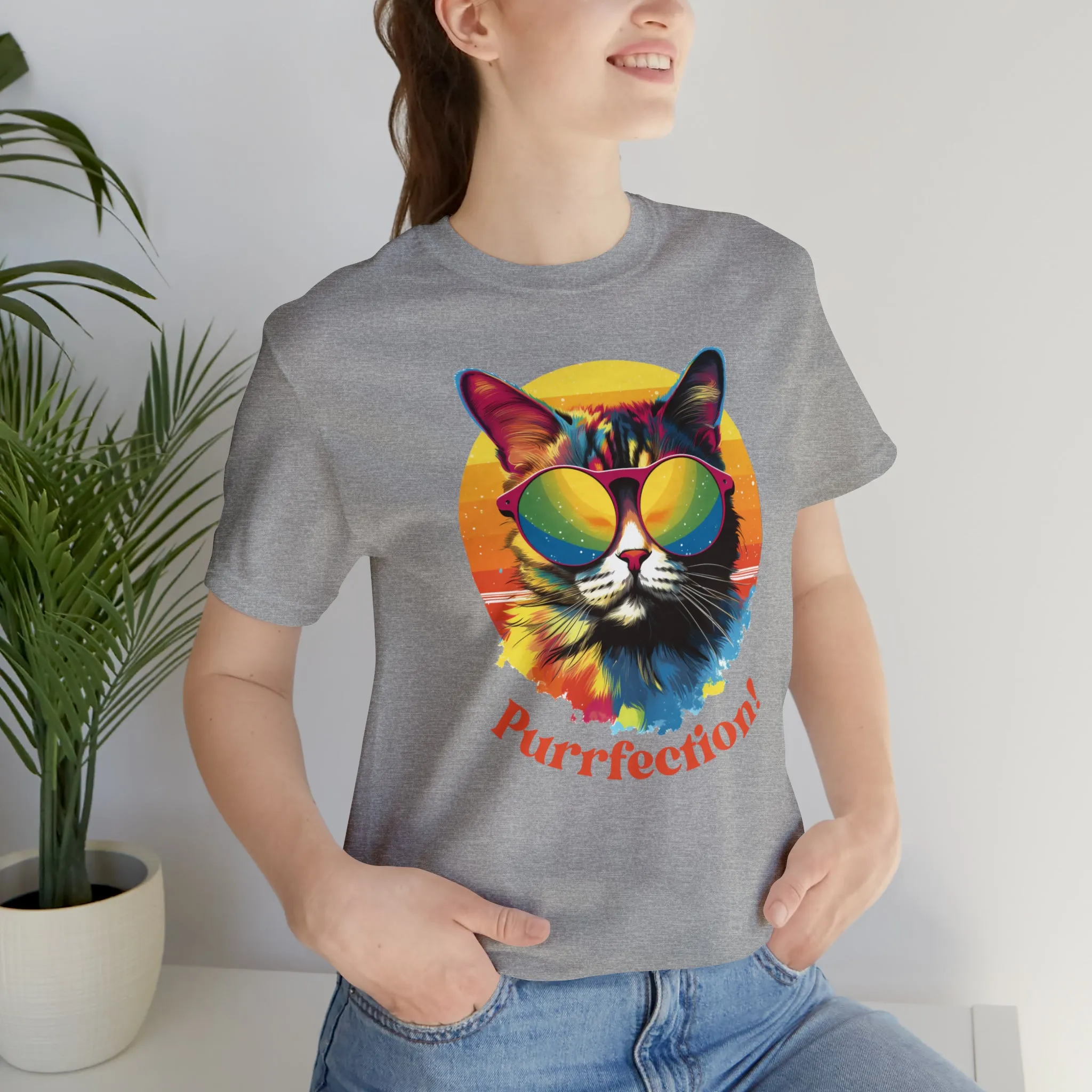 Purrfect Artistic Cat T-Shirt | Colorful Cat Tee |  Bella Canvas 3001 Unisex | Short Sleeve Tshirt