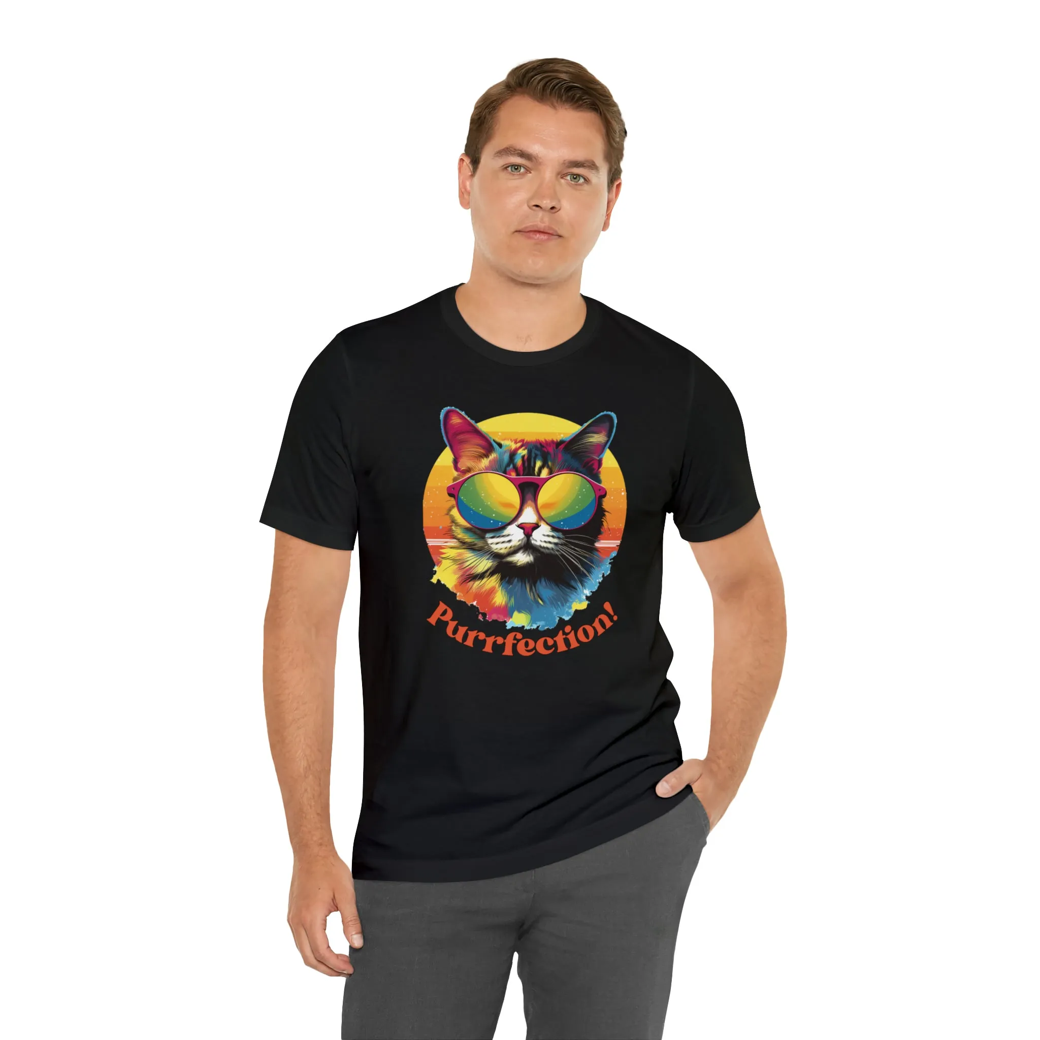 Purrfect Artistic Cat T-Shirt | Colorful Cat Tee |  Bella Canvas 3001 Unisex | Short Sleeve Tshirt