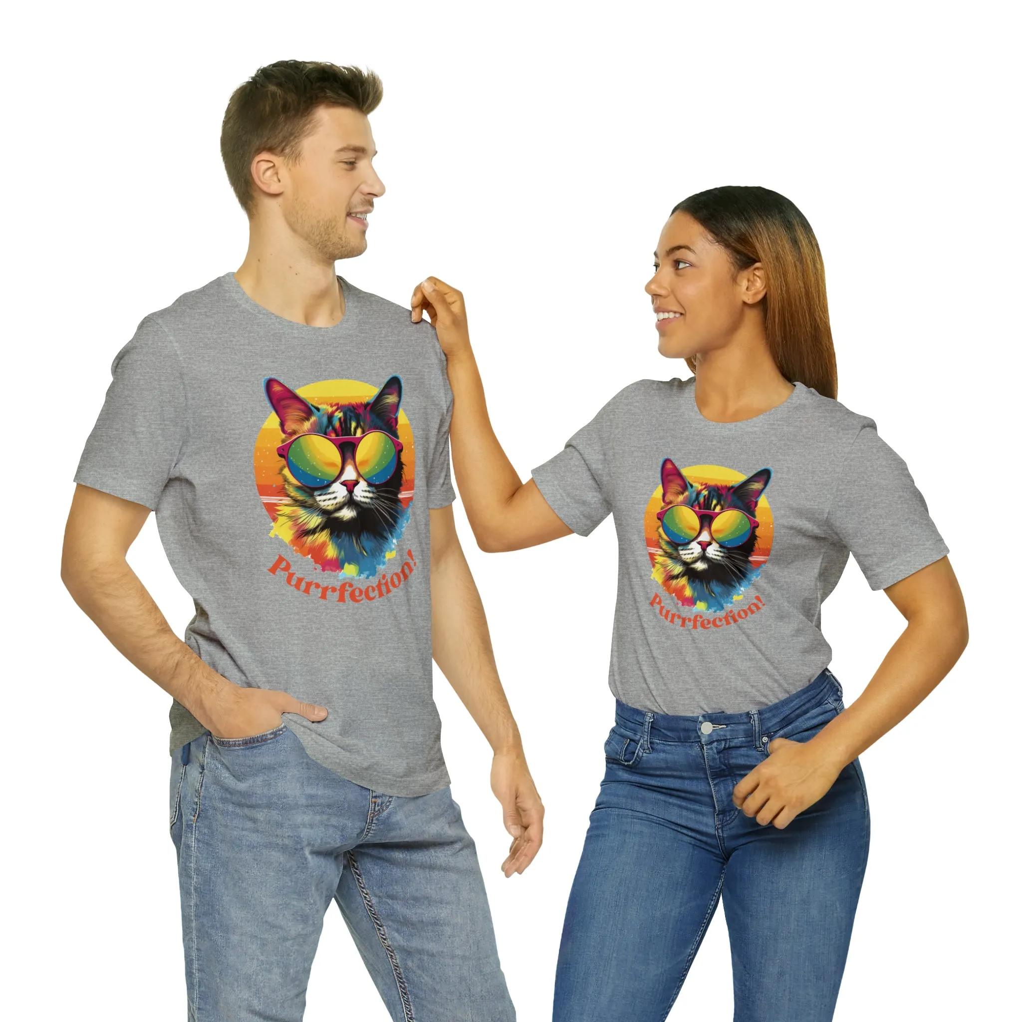 Purrfect Artistic Cat T-Shirt | Colorful Cat Tee |  Bella Canvas 3001 Unisex | Short Sleeve Tshirt