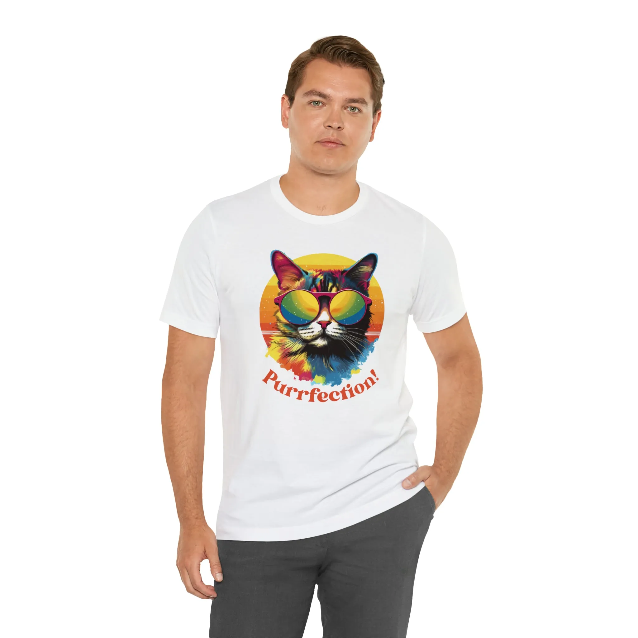 Purrfect Artistic Cat T-Shirt | Colorful Cat Tee |  Bella Canvas 3001 Unisex | Short Sleeve Tshirt