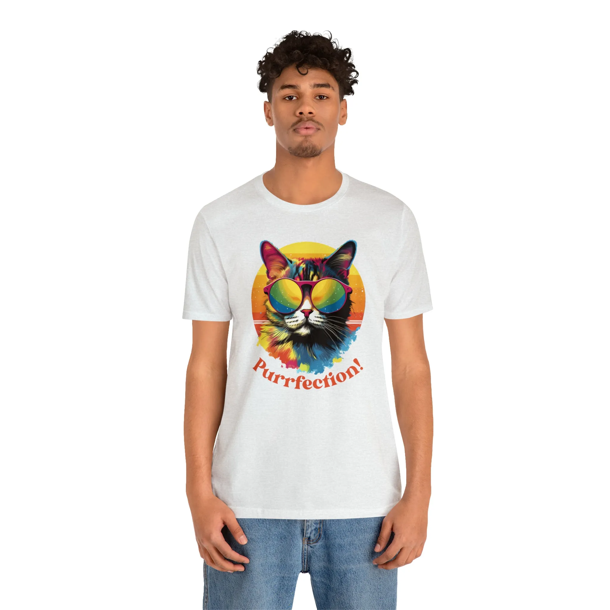 Purrfect Artistic Cat T-Shirt | Colorful Cat Tee |  Bella Canvas 3001 Unisex | Short Sleeve Tshirt