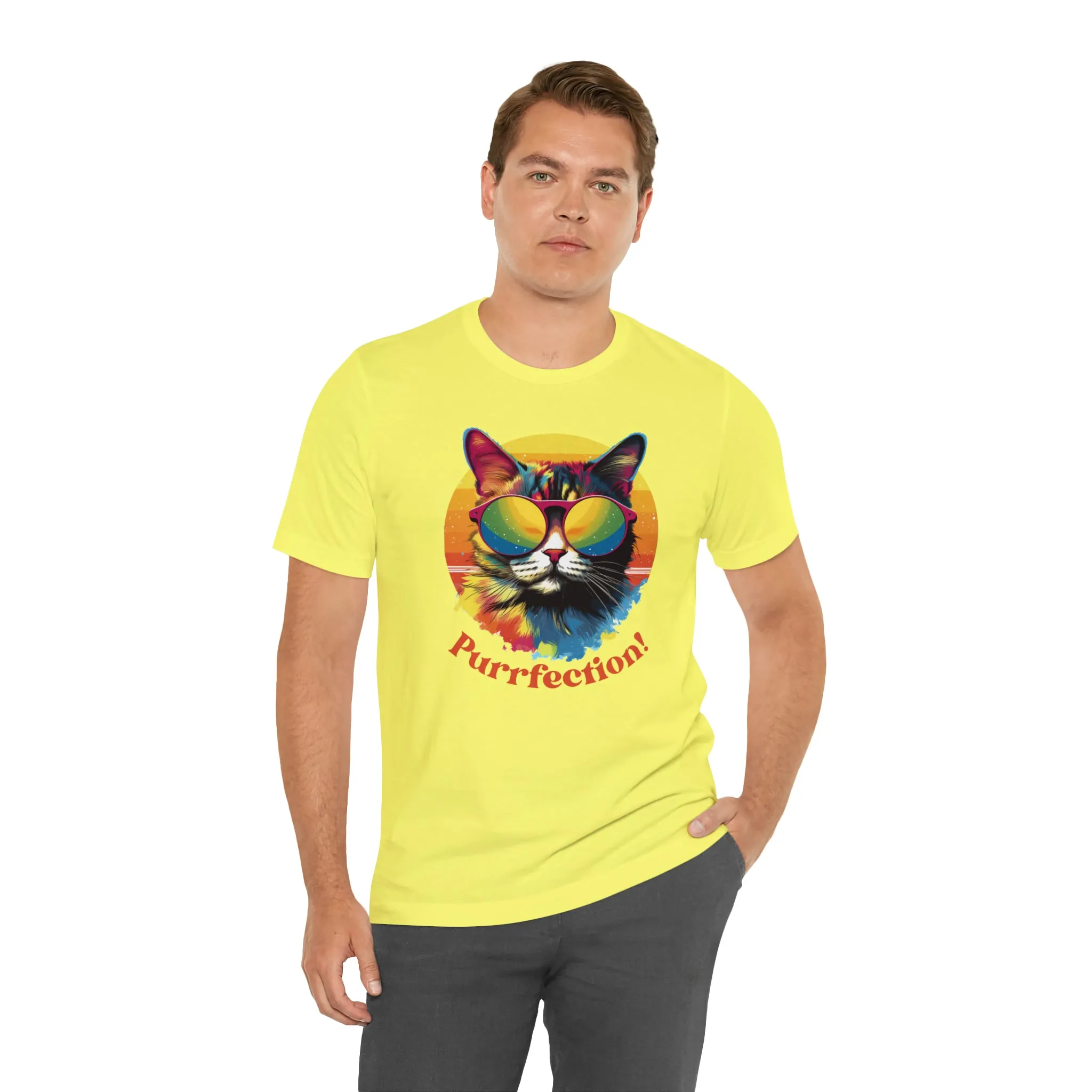 Purrfect Artistic Cat T-Shirt | Colorful Cat Tee |  Bella Canvas 3001 Unisex | Short Sleeve Tshirt