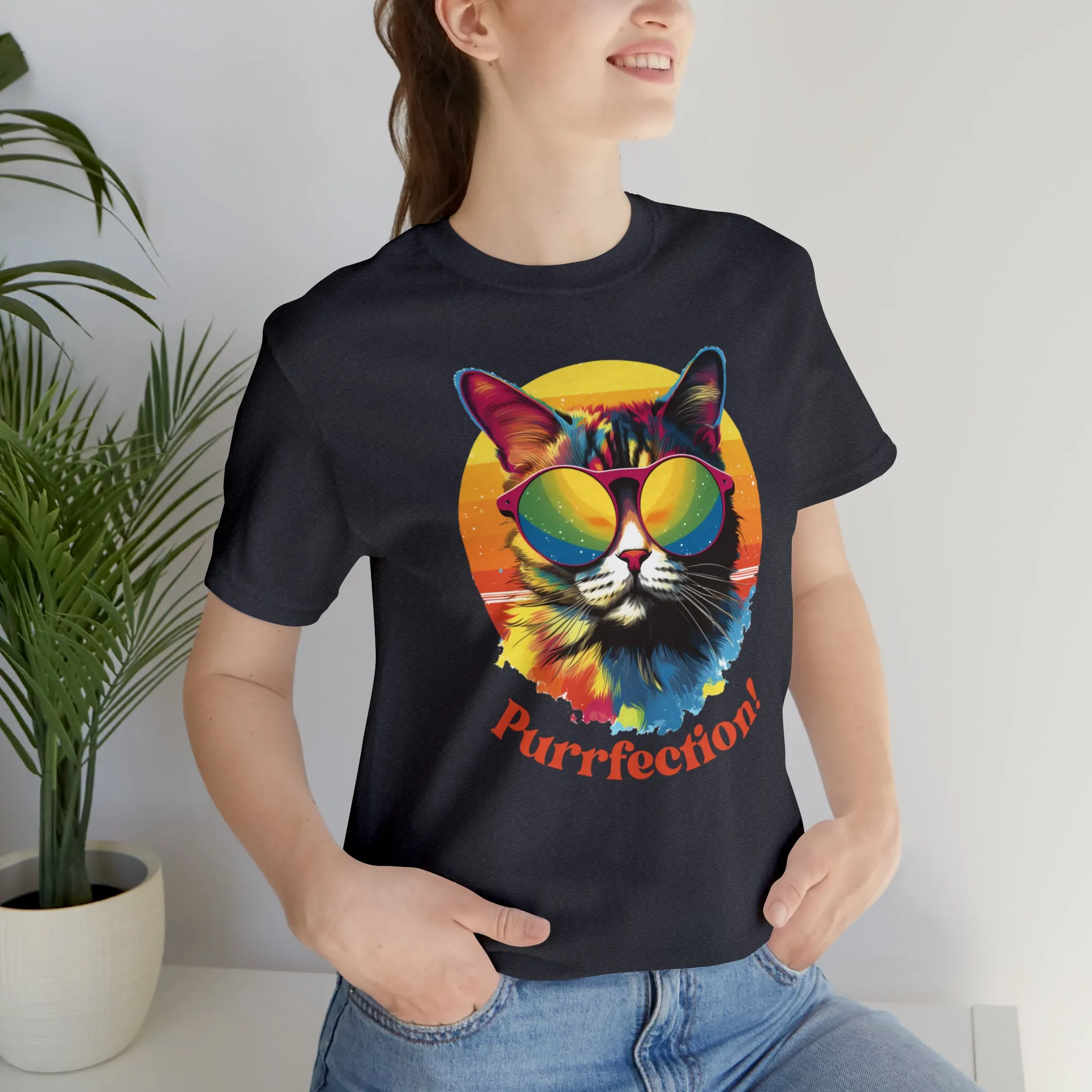 Purrfect Artistic Cat T-Shirt | Colorful Cat Tee |  Bella Canvas 3001 Unisex | Short Sleeve Tshirt