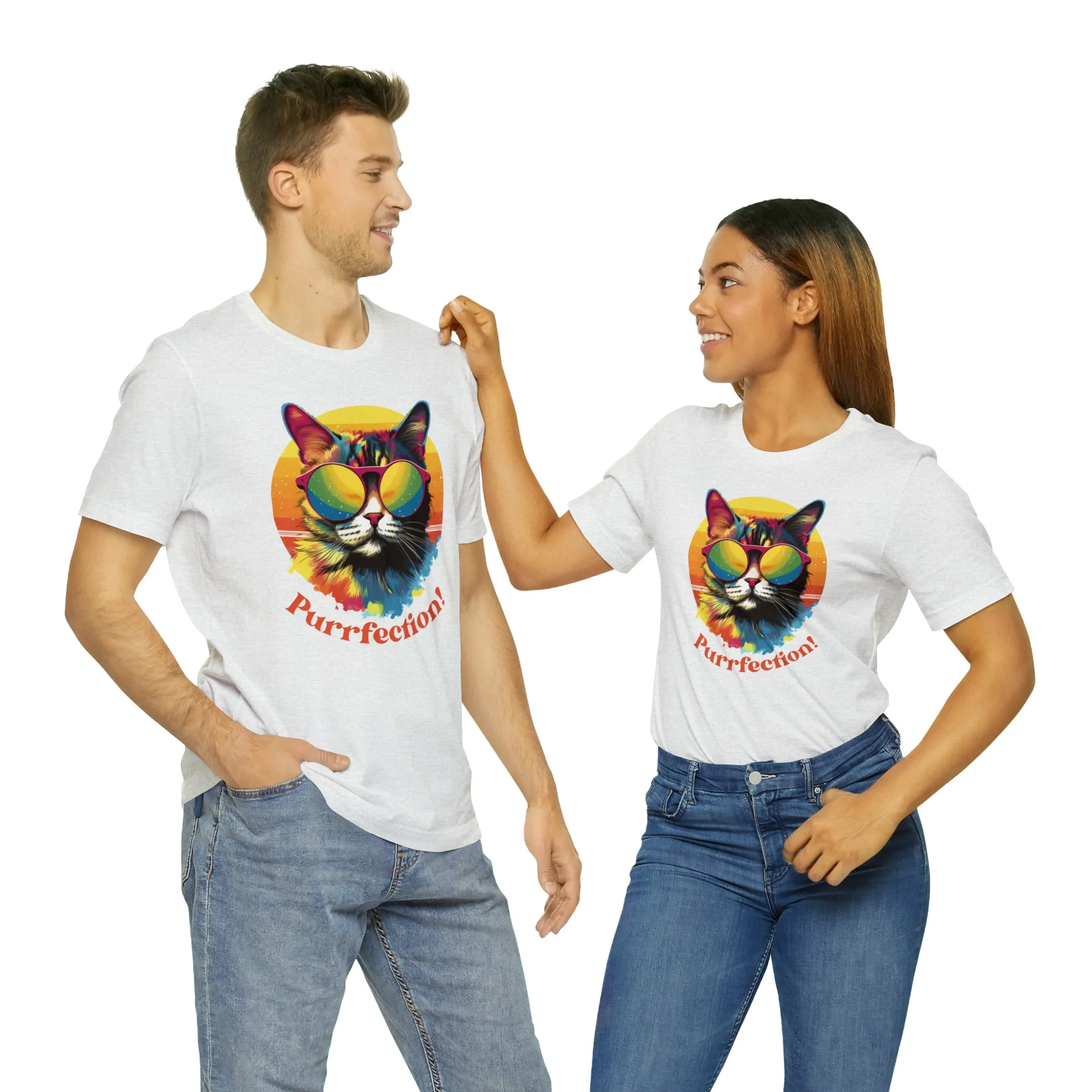 Purrfect Artistic Cat T-Shirt | Colorful Cat Tee |  Bella Canvas 3001 Unisex | Short Sleeve Tshirt