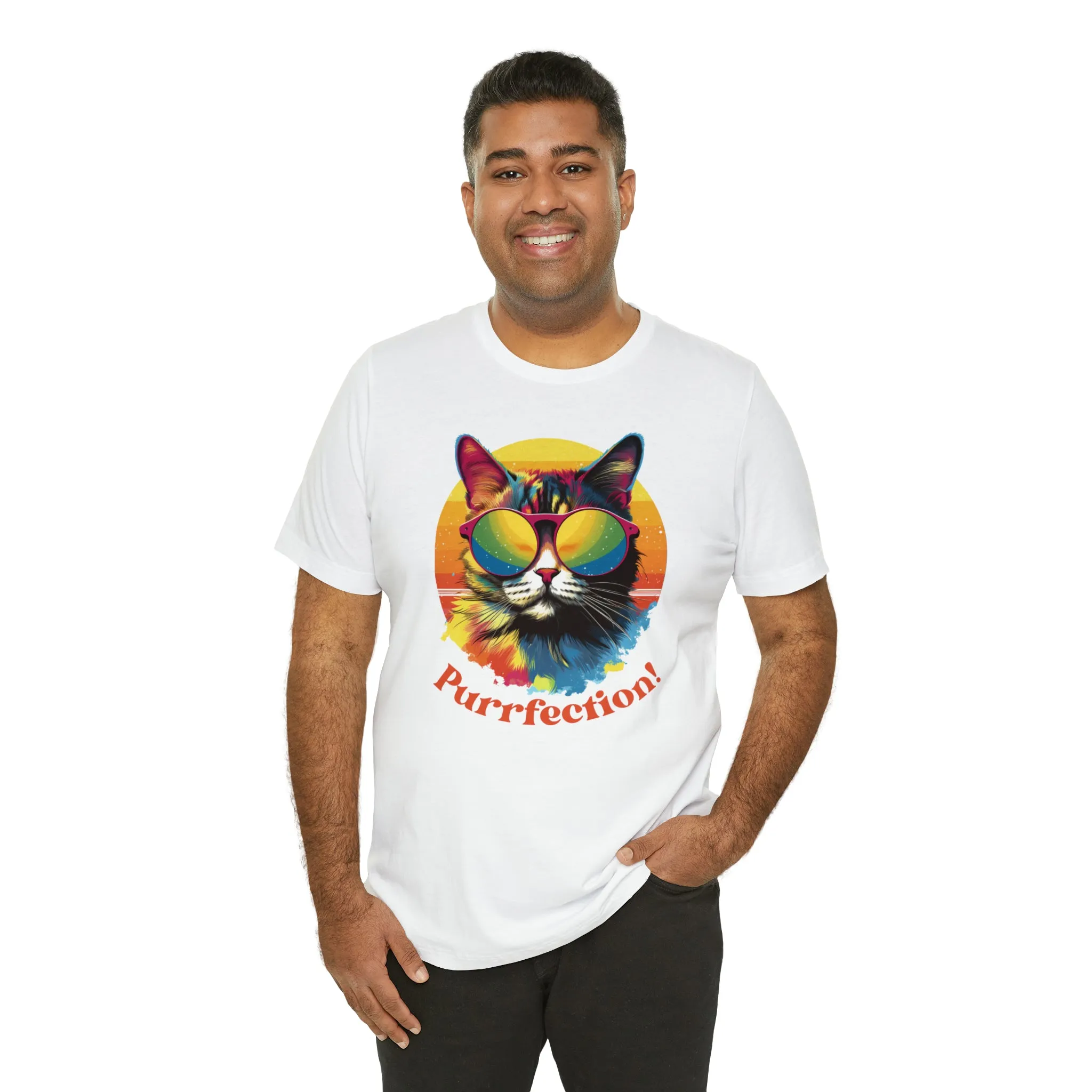 Purrfect Artistic Cat T-Shirt | Colorful Cat Tee |  Bella Canvas 3001 Unisex | Short Sleeve Tshirt