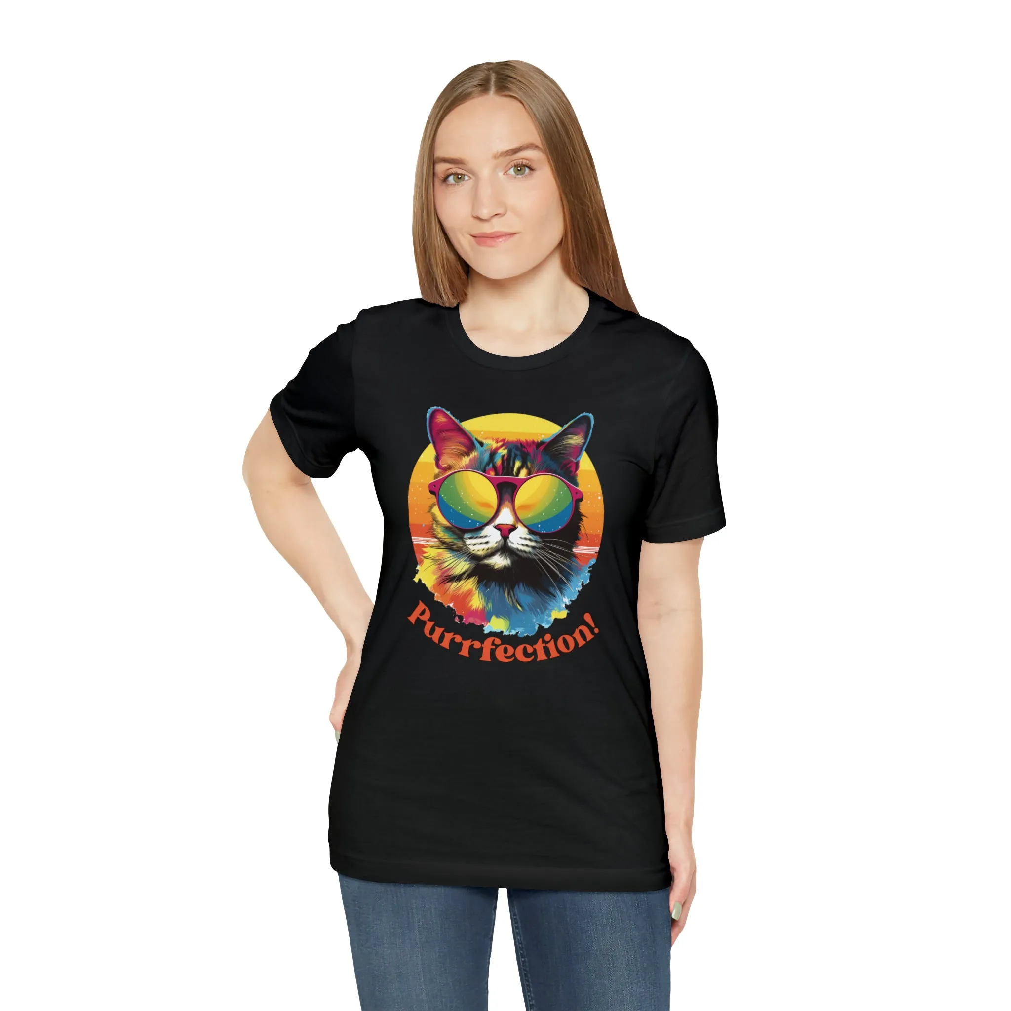 Purrfect Artistic Cat T-Shirt | Colorful Cat Tee |  Bella Canvas 3001 Unisex | Short Sleeve Tshirt