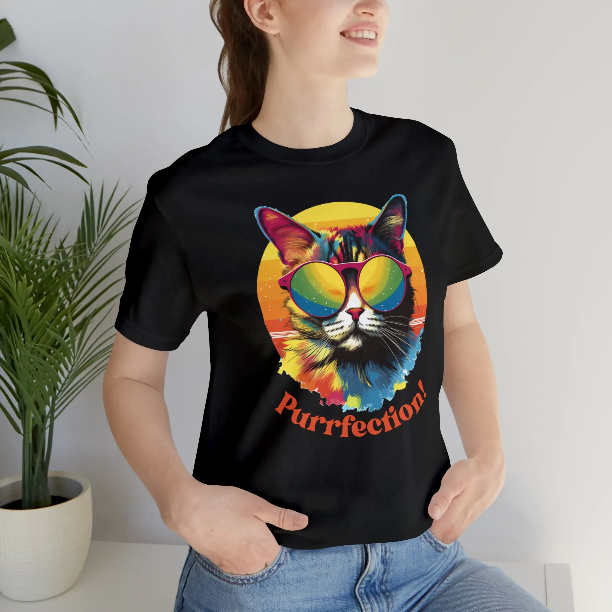 Purrfect Artistic Cat T-Shirt | Colorful Cat Tee |  Bella Canvas 3001 Unisex | Short Sleeve Tshirt