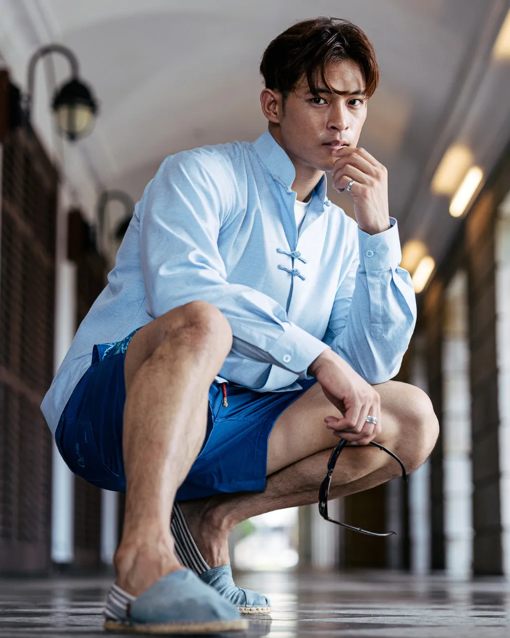 Qipology Cotton Linen Shirt - Sky Blue