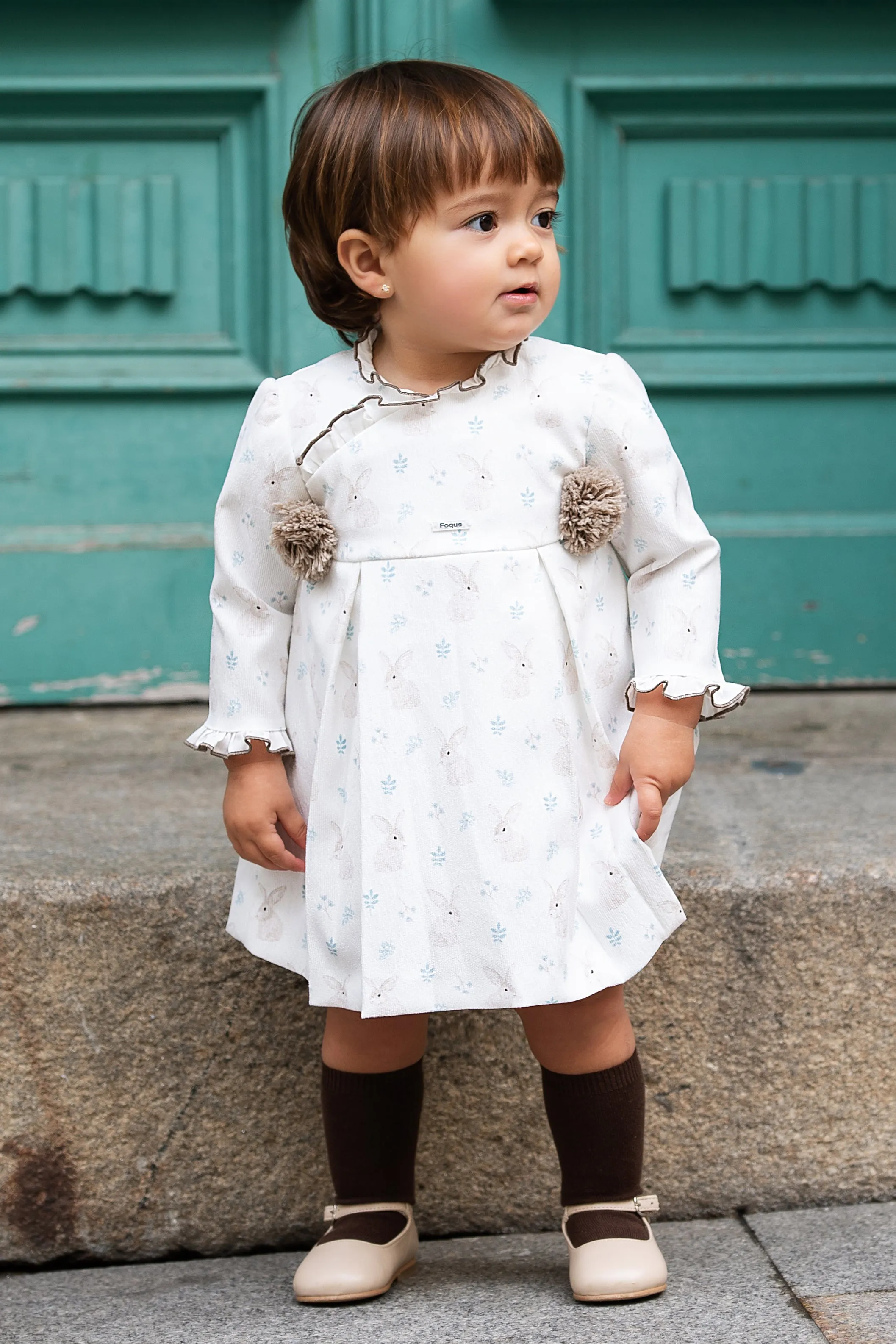 "Kayla" White Bunny Print Dress