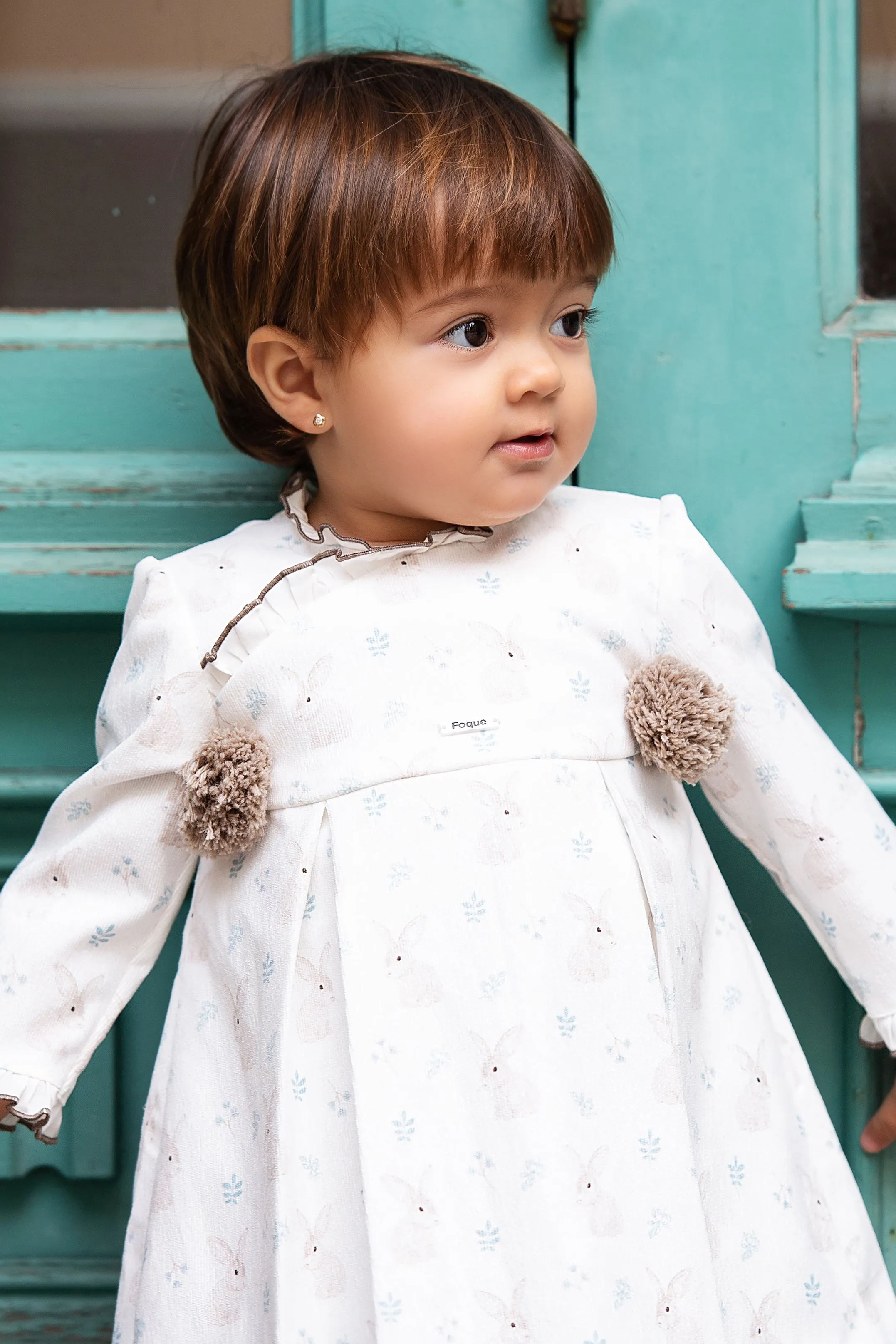 "Kayla" White Bunny Print Dress