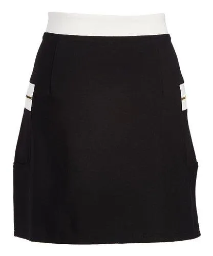 Rapheeze Italian Concept Knee Black Pocket Contrast-Trim Midi Skirt
