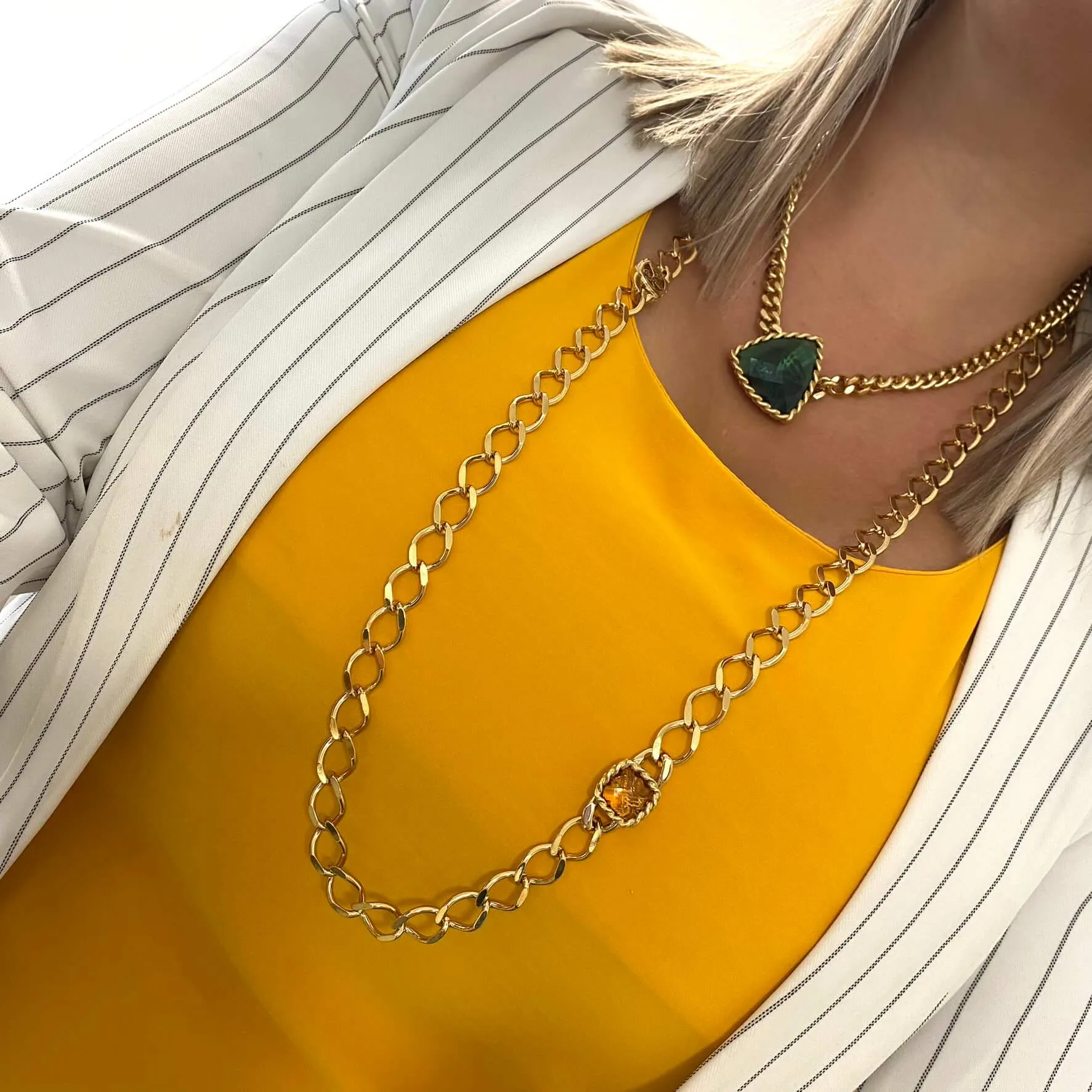 Rebecca Cocktail Gold Large Link Long Length Chain Necklace
