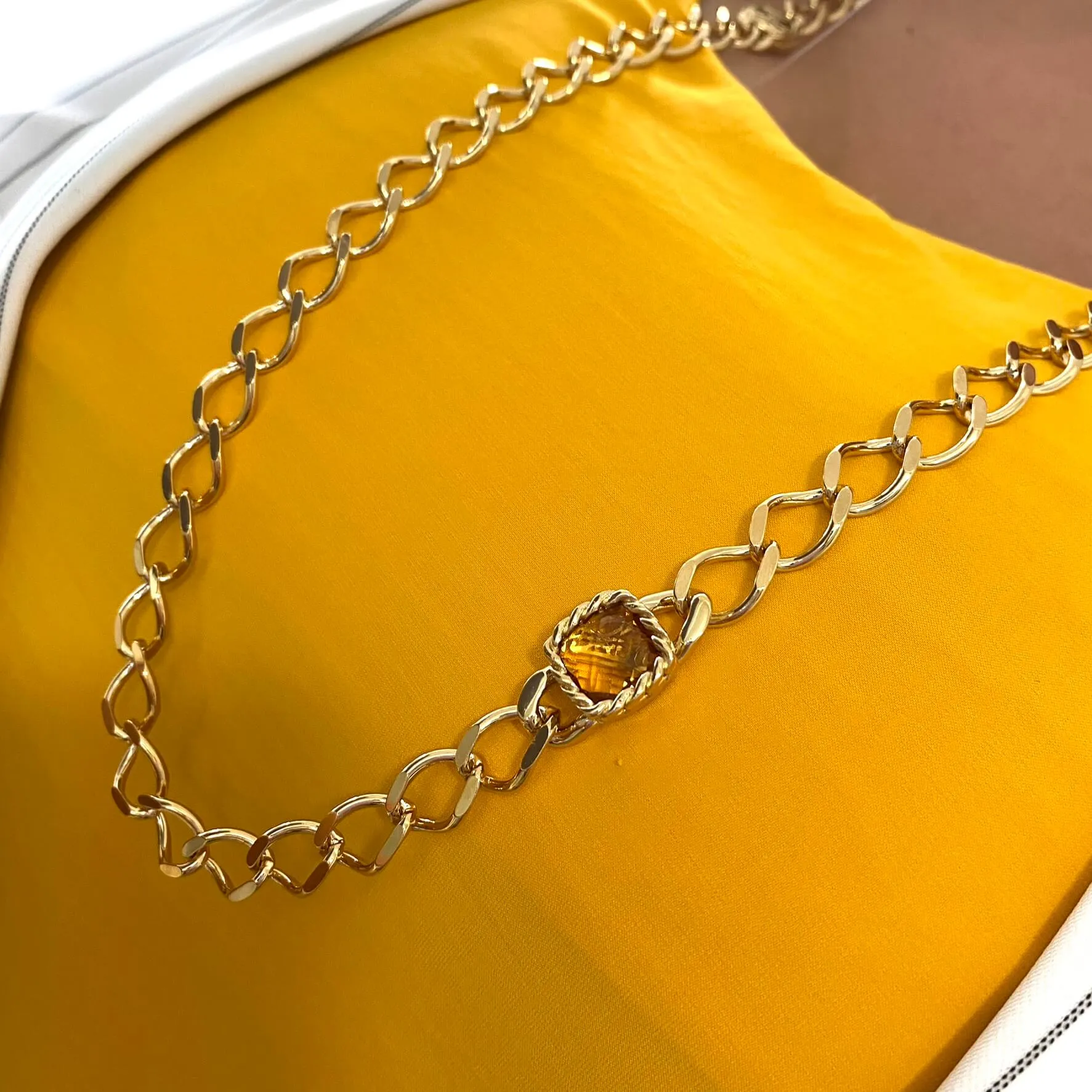 Rebecca Cocktail Gold Large Link Long Length Chain Necklace