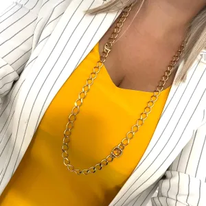 Rebecca Cocktail Gold Large Link Long Length Chain Necklace
