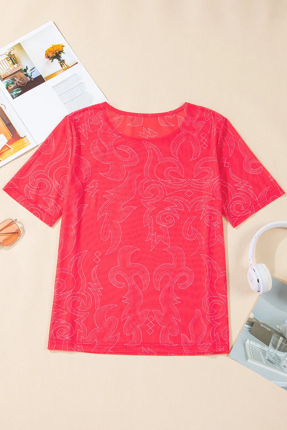 Red Let's Go Girls Mesh Top