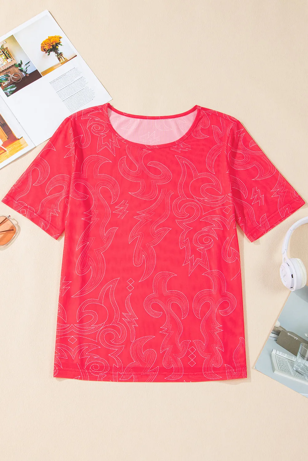 Red Let's Go Girls Mesh Top