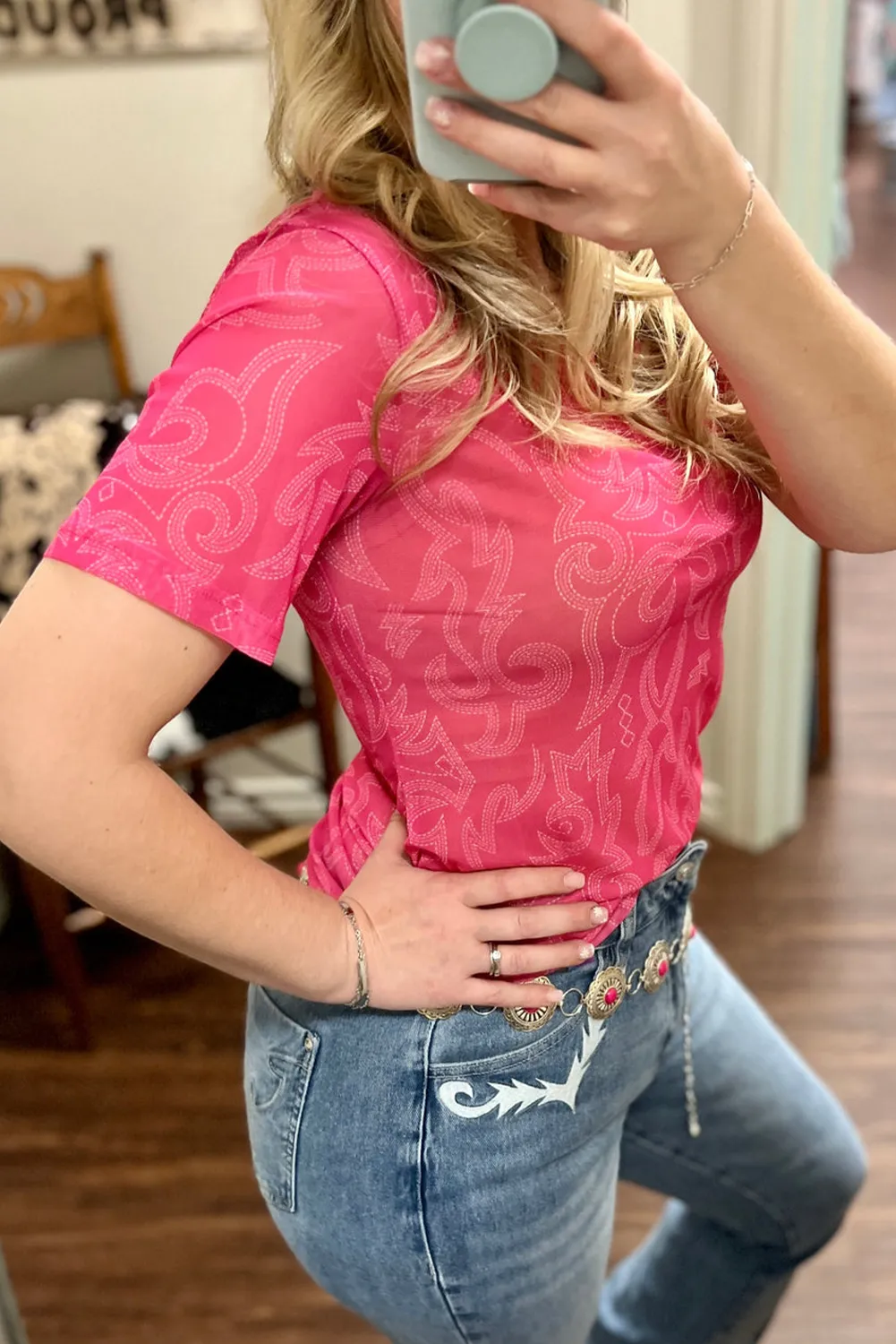 Red Let's Go Girls Mesh Top