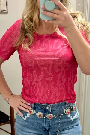 Red Let's Go Girls Mesh Top