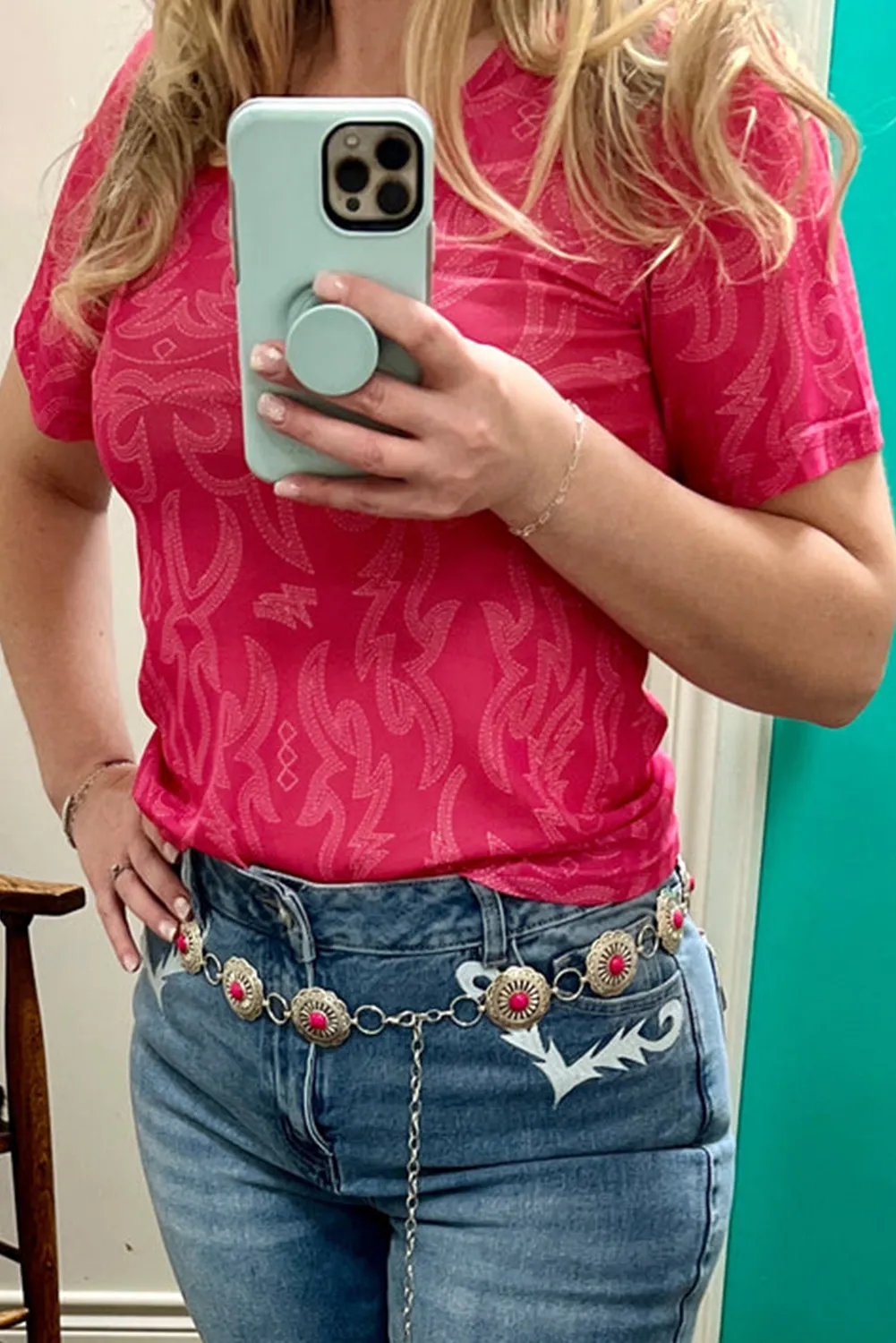 Red Let's Go Girls Mesh Top