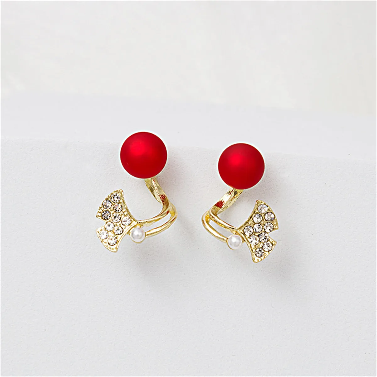 Red Resin & Cubic Zirconia Ginkgo Leaf Ear Jackets