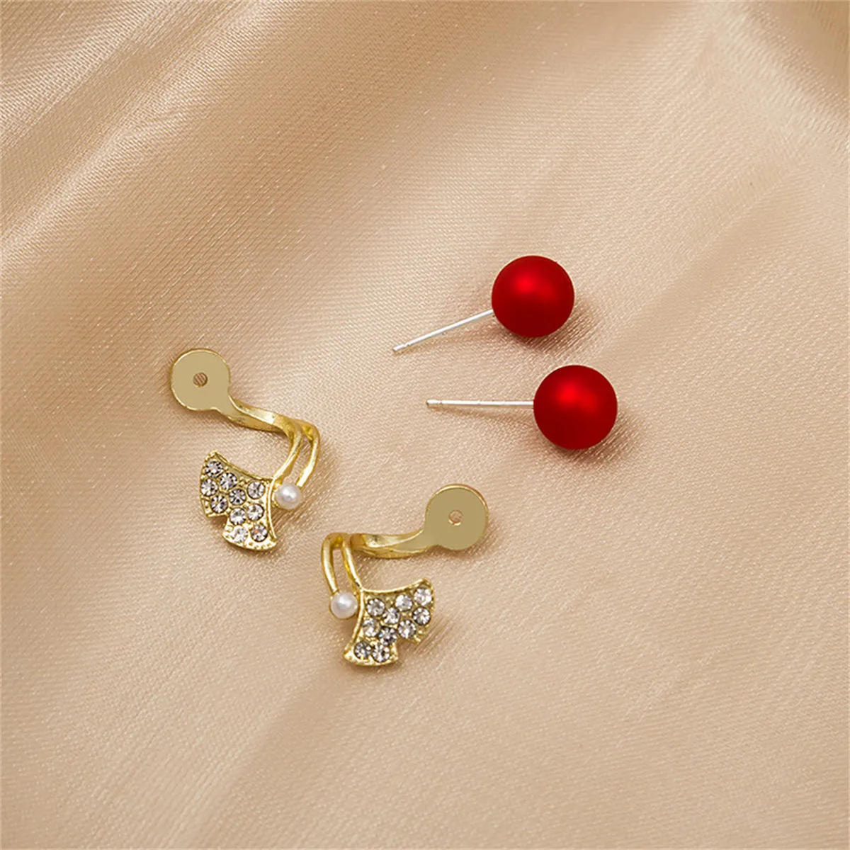 Red Resin & Cubic Zirconia Ginkgo Leaf Ear Jackets