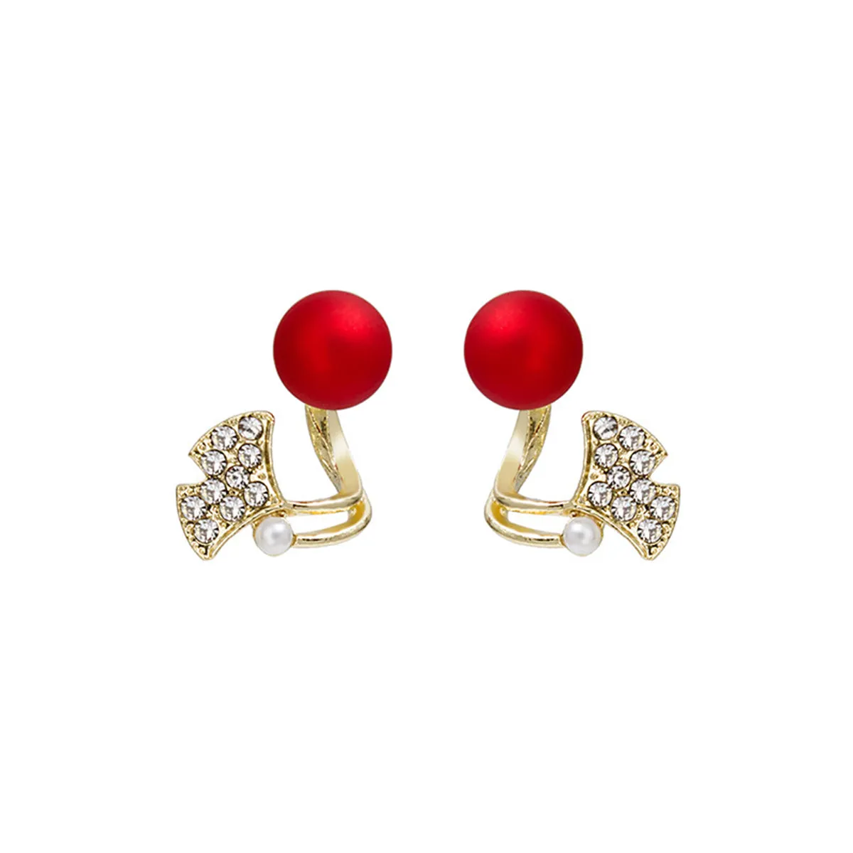 Red Resin & Cubic Zirconia Ginkgo Leaf Ear Jackets