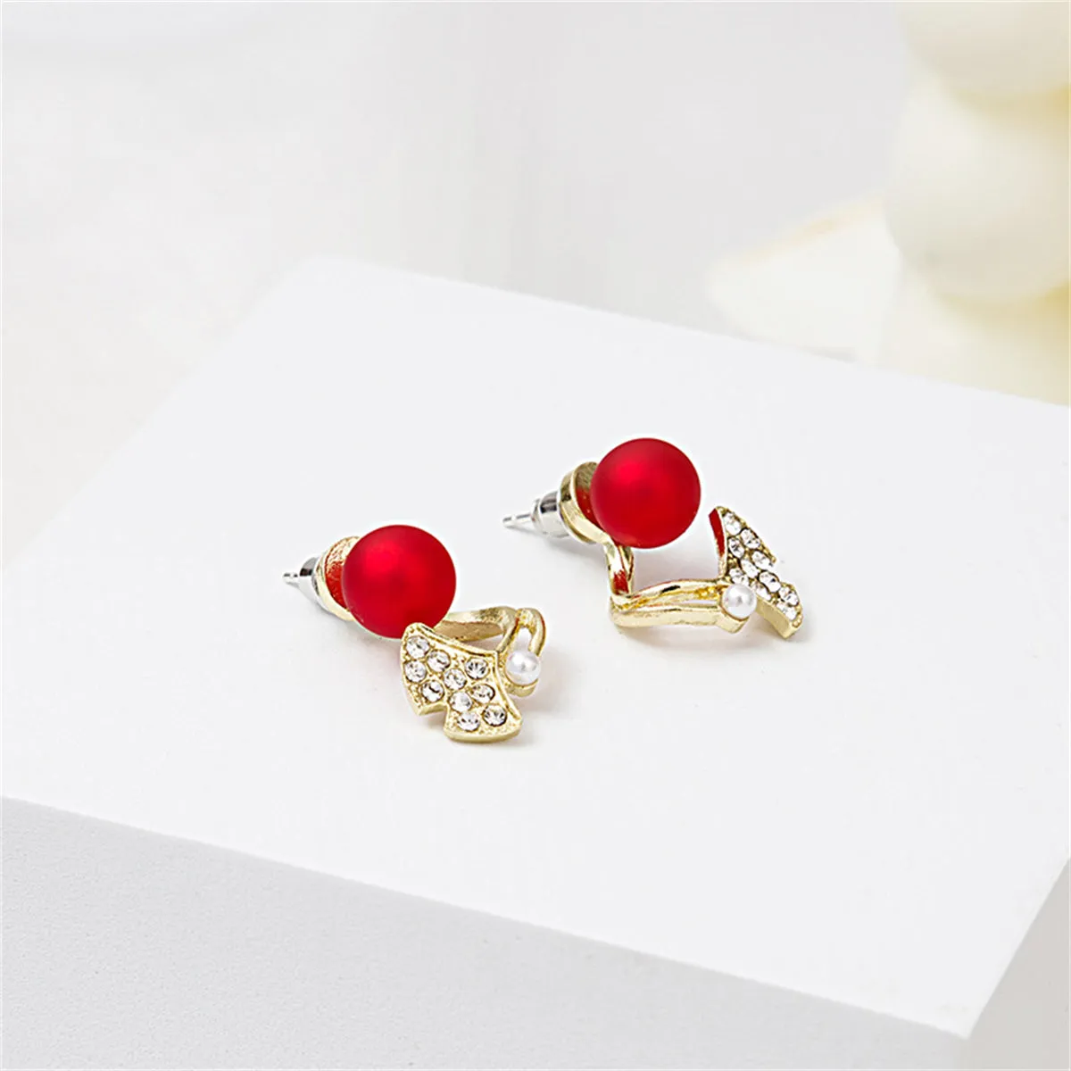 Red Resin & Cubic Zirconia Ginkgo Leaf Ear Jackets