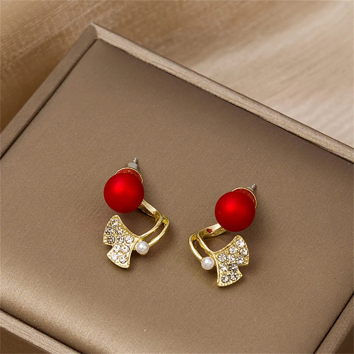 Red Resin & Cubic Zirconia Ginkgo Leaf Ear Jackets