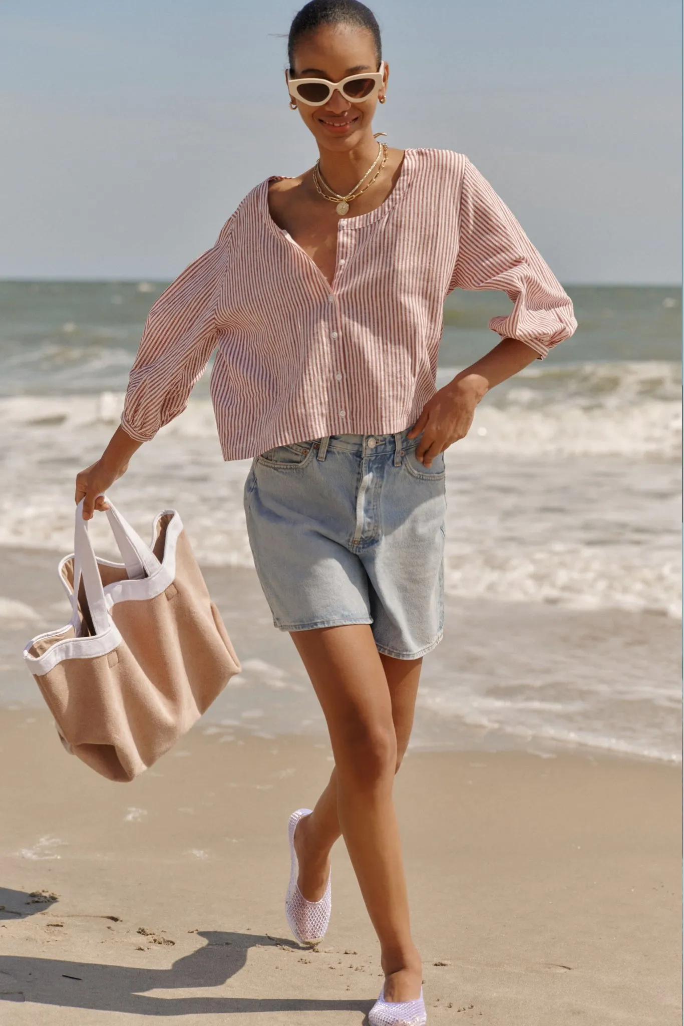 Red Stripe Linen Kennedi Blouse