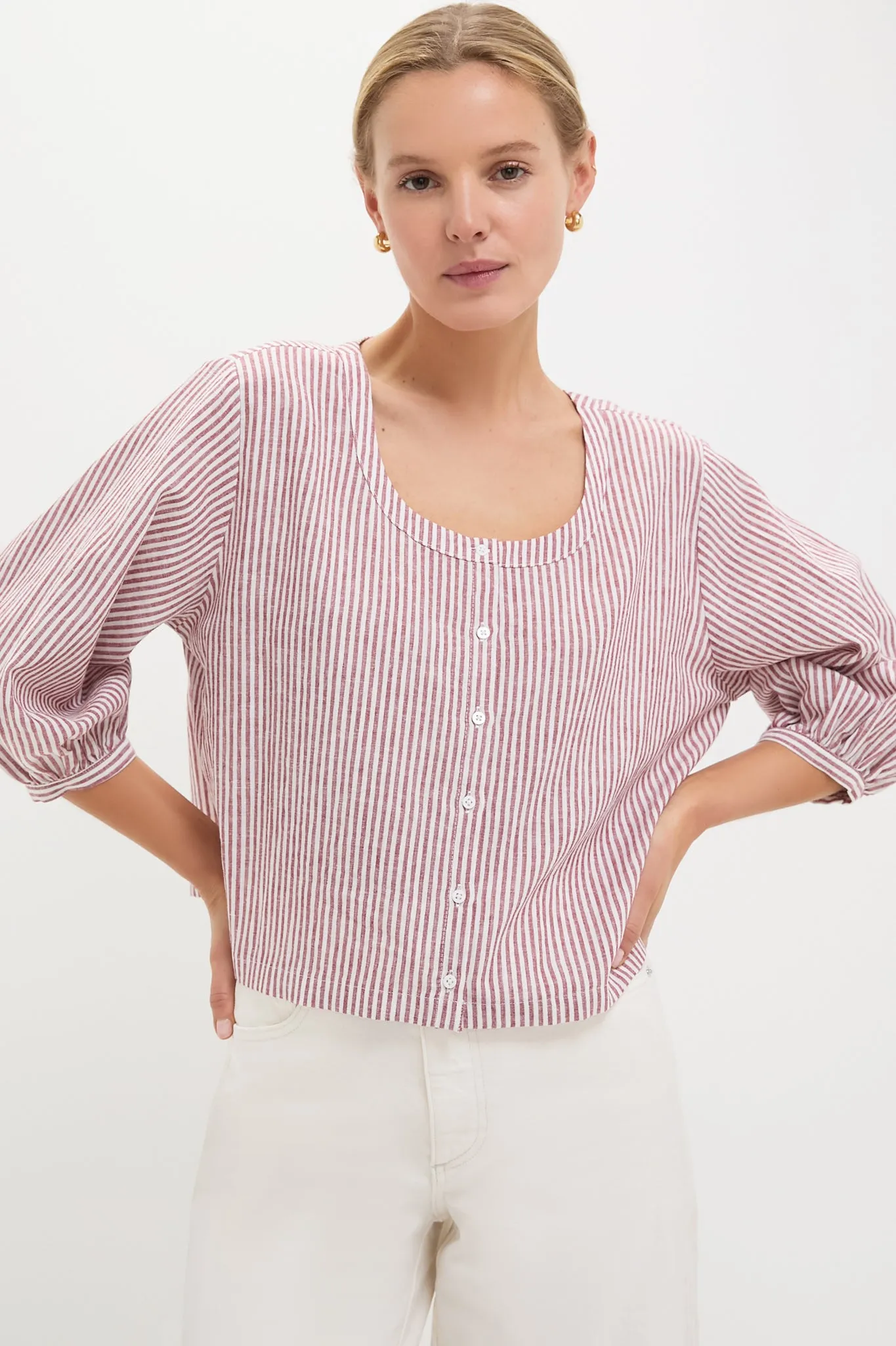 Red Stripe Linen Kennedi Blouse