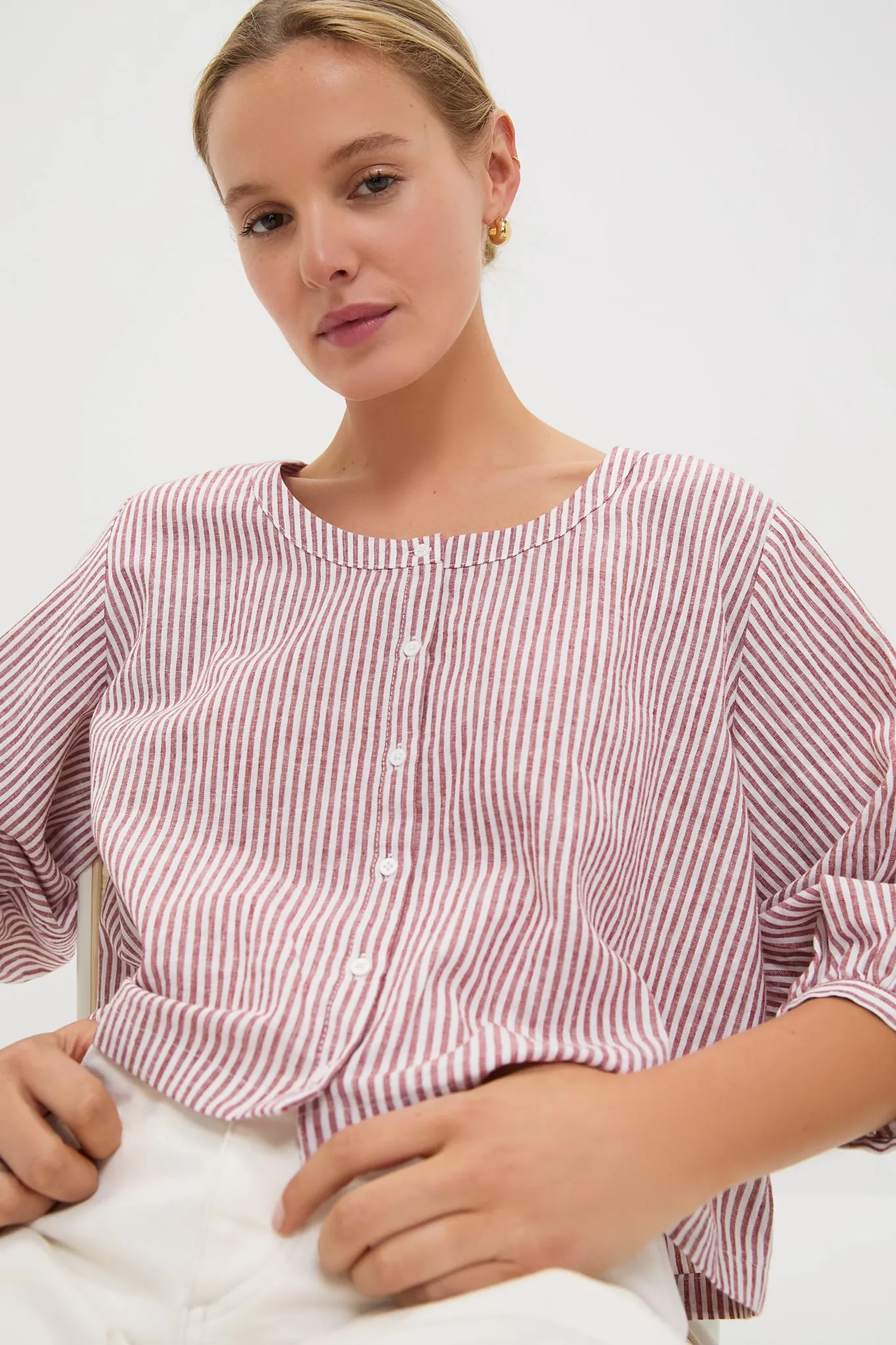 Red Stripe Linen Kennedi Blouse