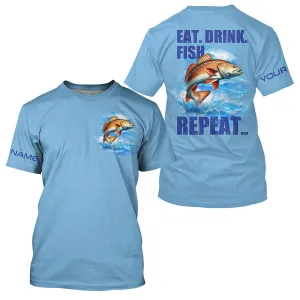 Redfish puppy drum Fishing Custom Performance Fishing T-shirts Eat Drink Fish Repeat | Blue NQS6612