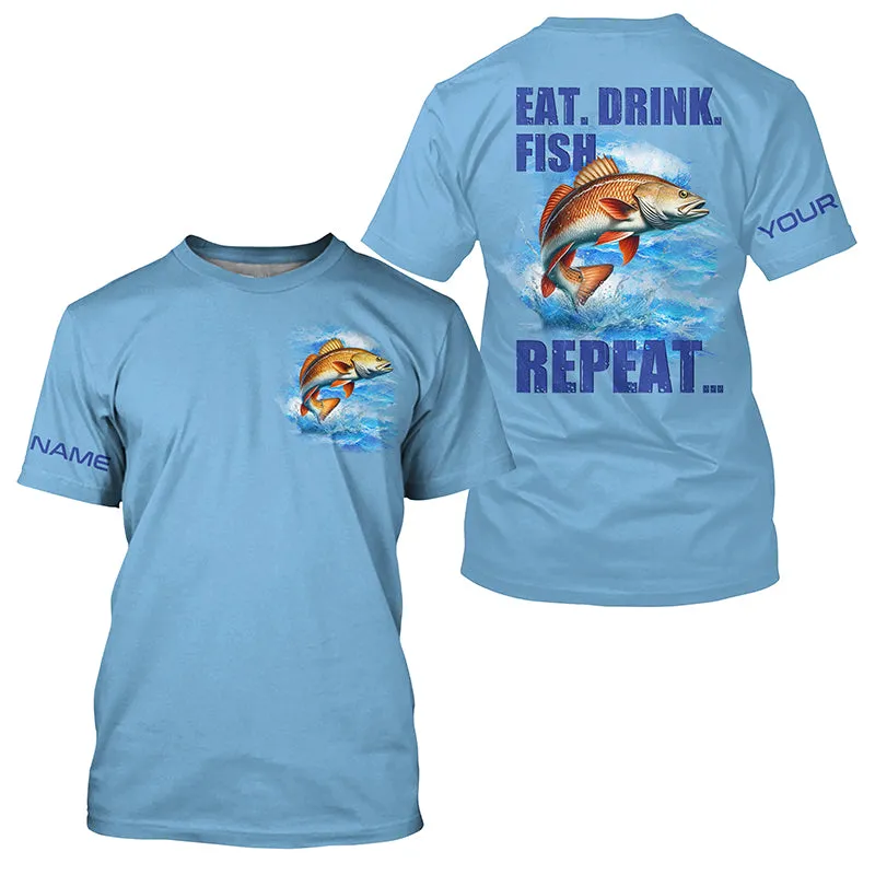 Redfish puppy drum Fishing Custom Performance Fishing T-shirts Eat Drink Fish Repeat | Blue NQS6612