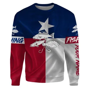 Redfish trout flounder Texas Slam fishing Texas Flag Custom Sweatshirt, personalized fishing shirt NPQ3