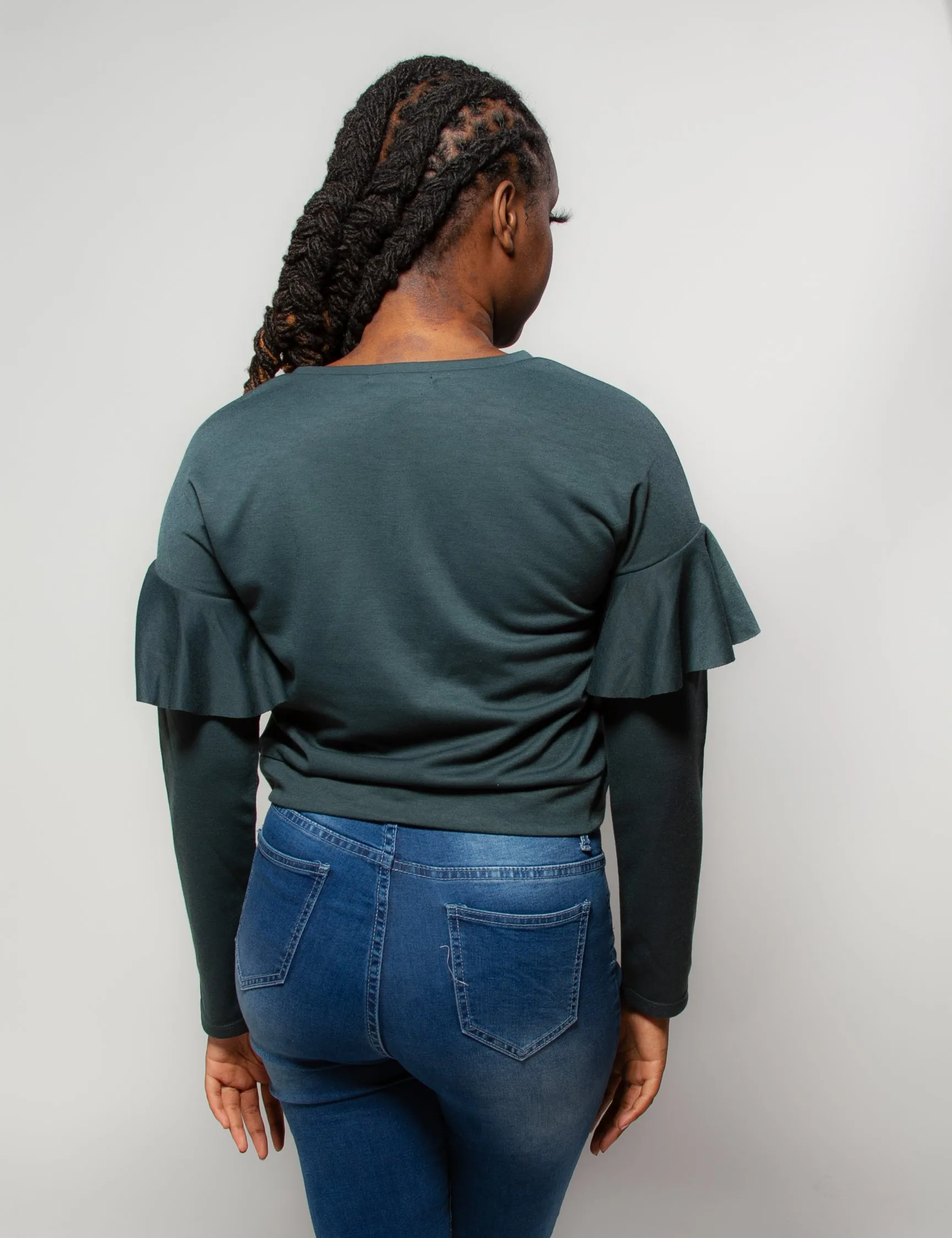 Ruffle Cropped Sweatshirt