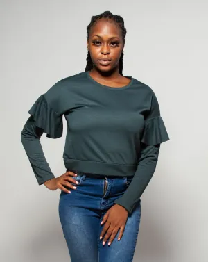 Ruffle Cropped Sweatshirt