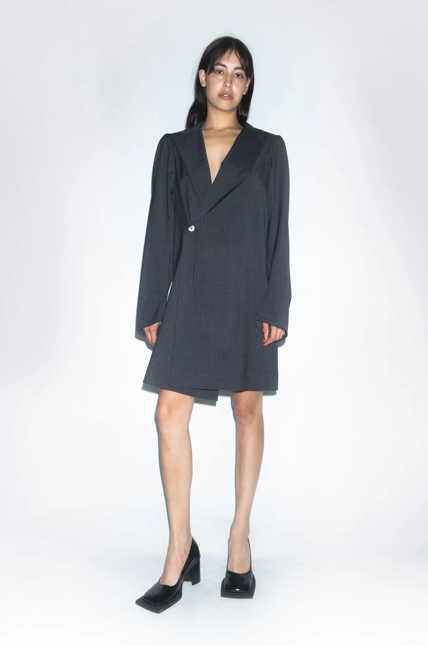 Runway Oversized Tailored Suit Dress in Grey Pinstripe