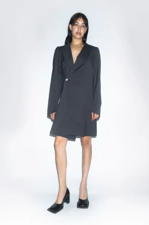 Runway Oversized Tailored Suit Dress in Grey Pinstripe