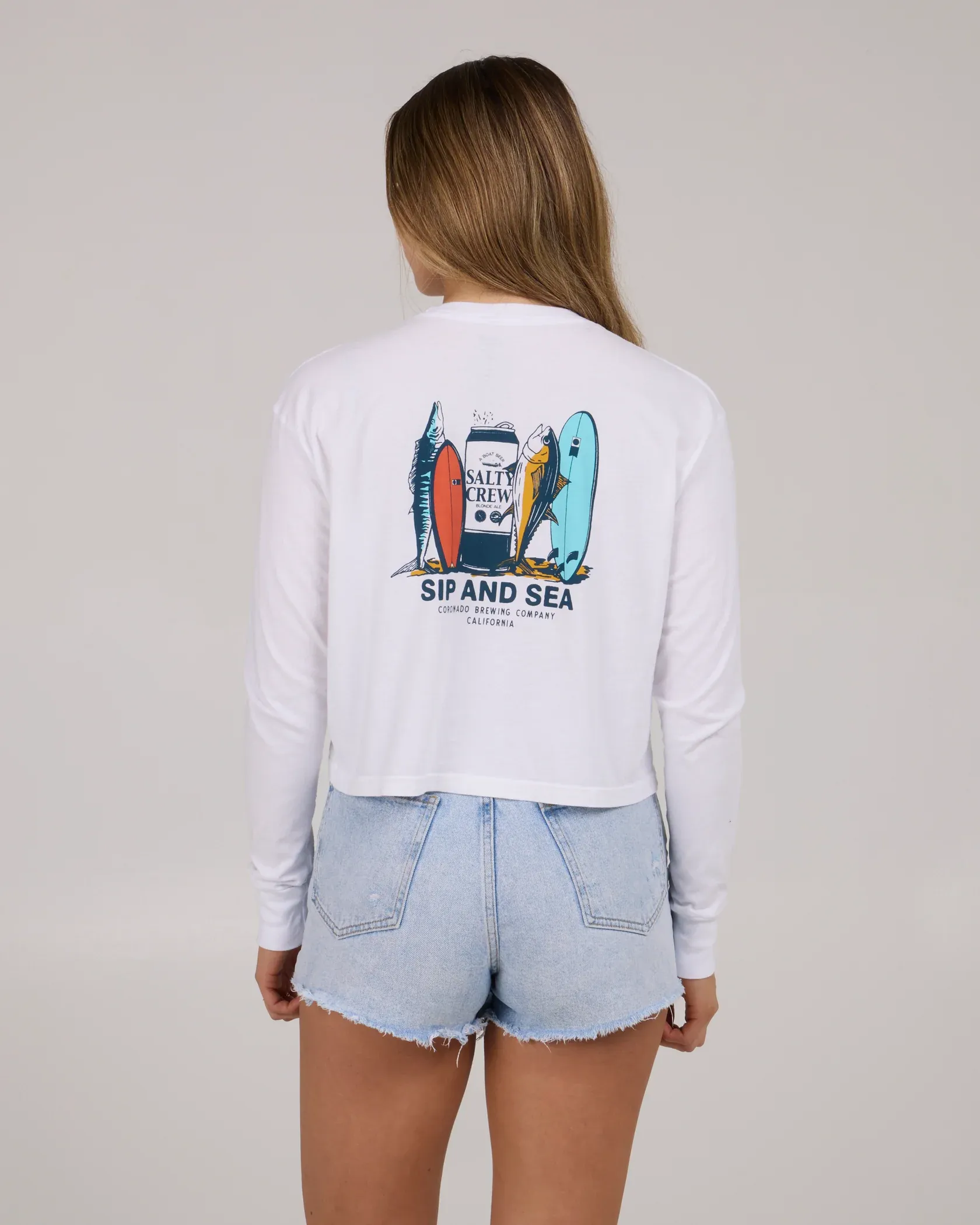 Salty Crew Womens Sip & Sea L/S Crop - White