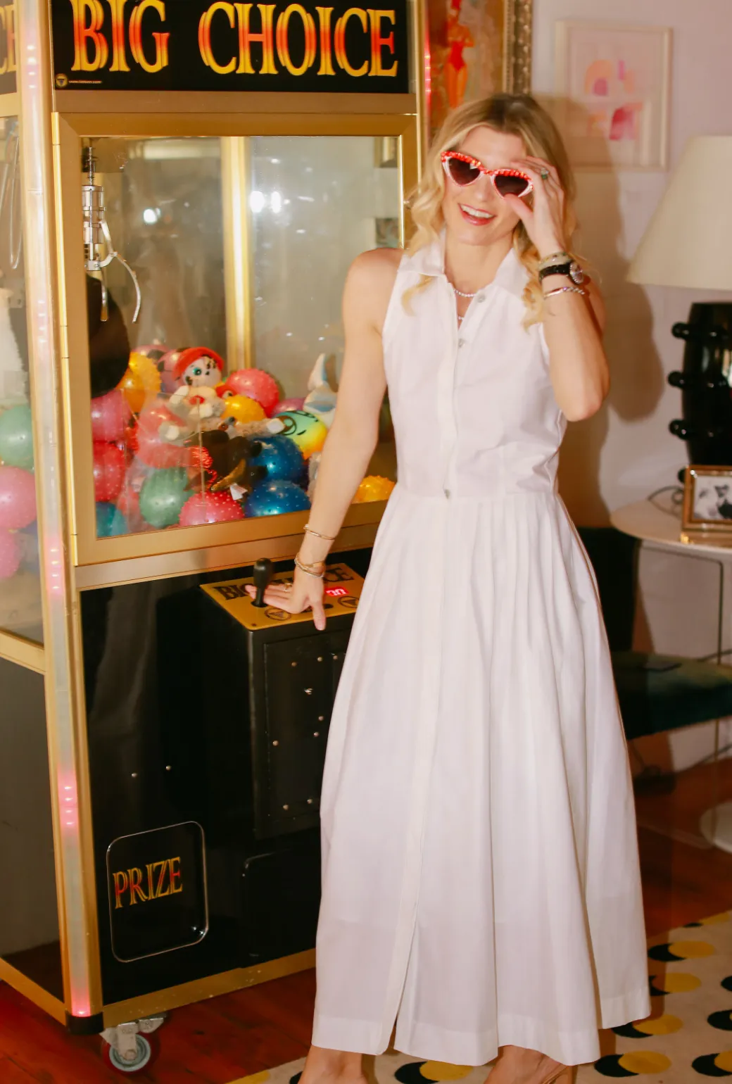 SAMPLE - Sleeveless Placket Front Shirtdress - White Poplin