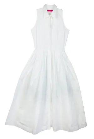 SAMPLE - Sleeveless Placket Front Shirtdress - White Poplin