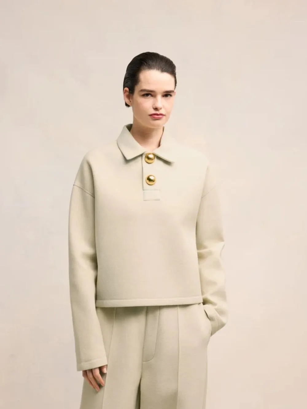 Sand Ami Cropped Wool-Viscose Polo