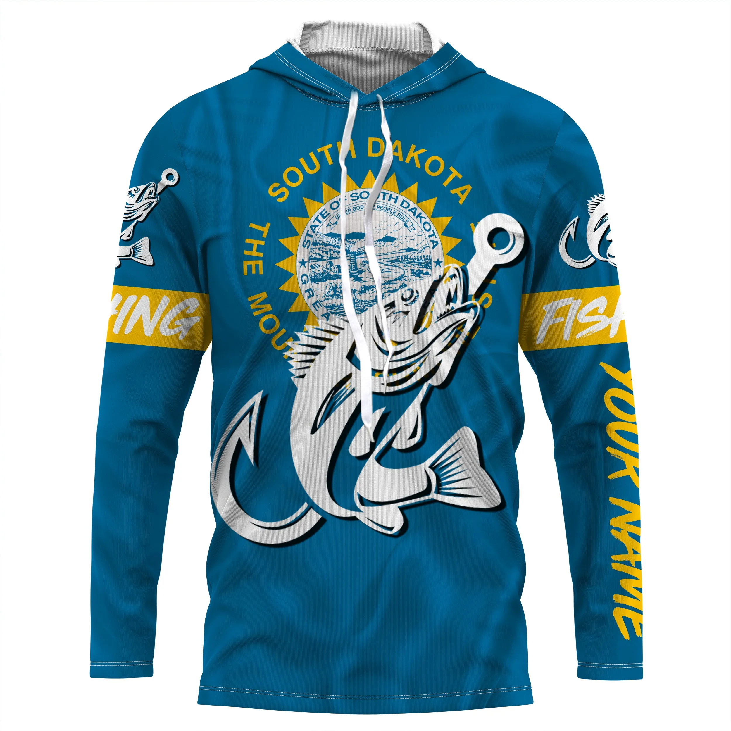 SD South Dakota Walleye fishing flag fish hook Custom name fishing jerseys | Long sleeve, Long Sleeve Hooded NPQ811