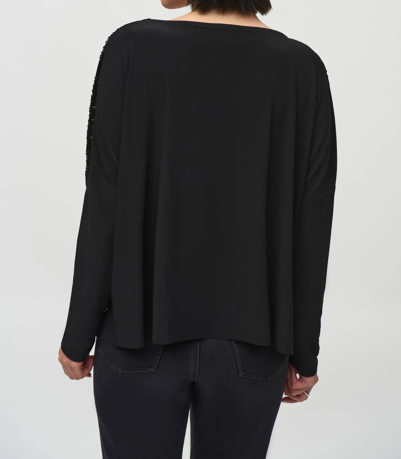 Sequined Velvet Long Sleeve Top In Black