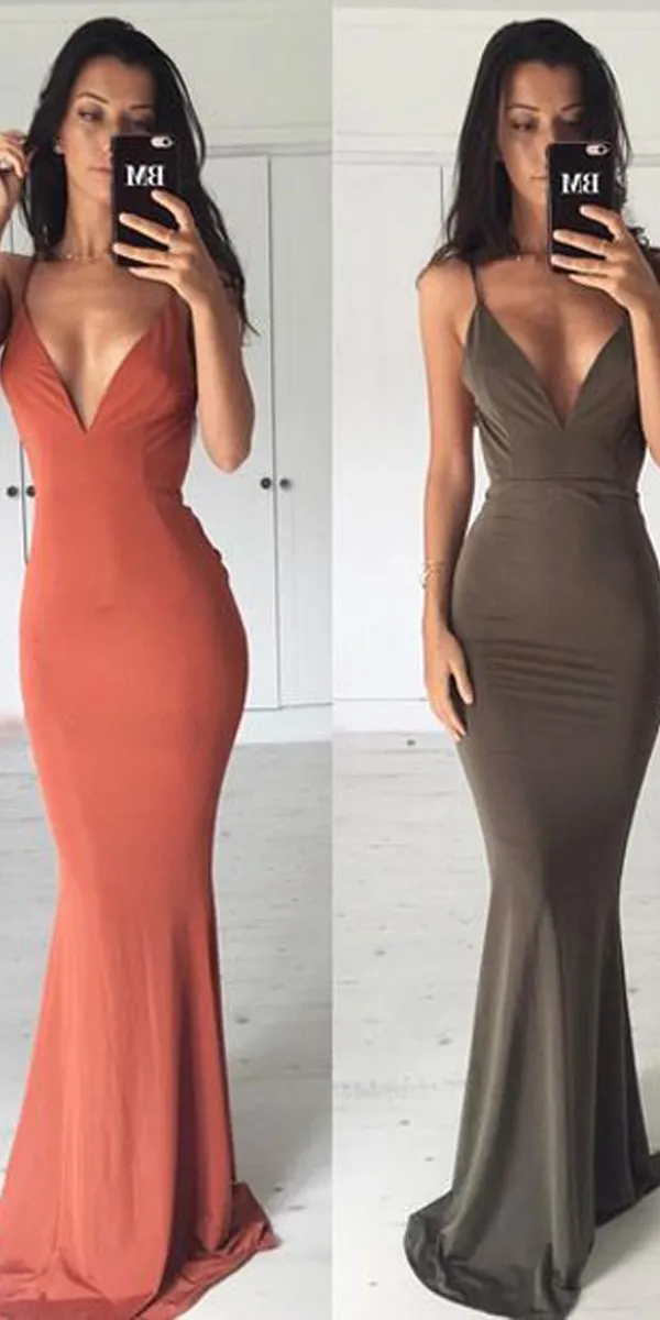 Sexy Backless Floor Length MermaidSexy V Neck Party Prom Dresses, Evening Dresses, PD1040