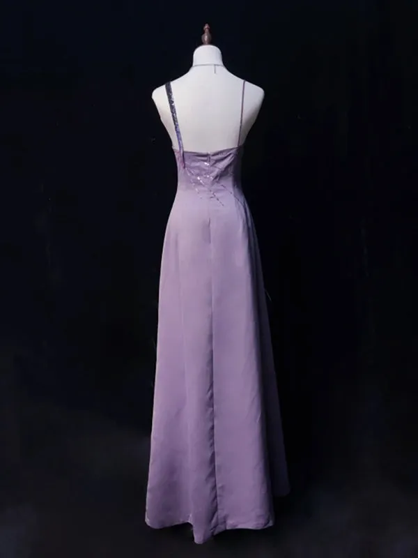 Sexy Spaghetti Strap Sleeveless Mermaid Satin Long Prom Dresses For Party Online, OL424
