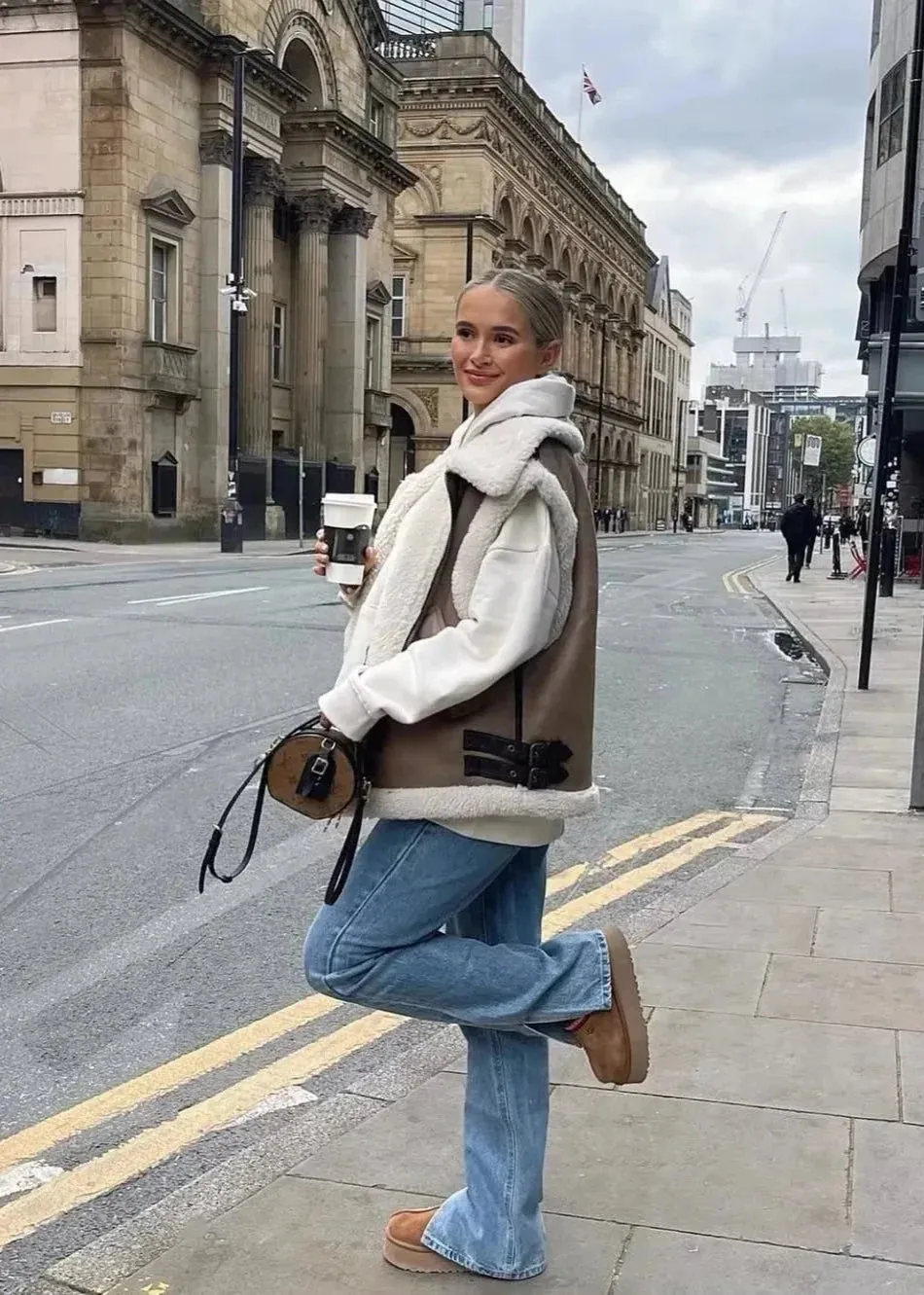 Shearling-Trimmed Sleeveless Cotton Vest